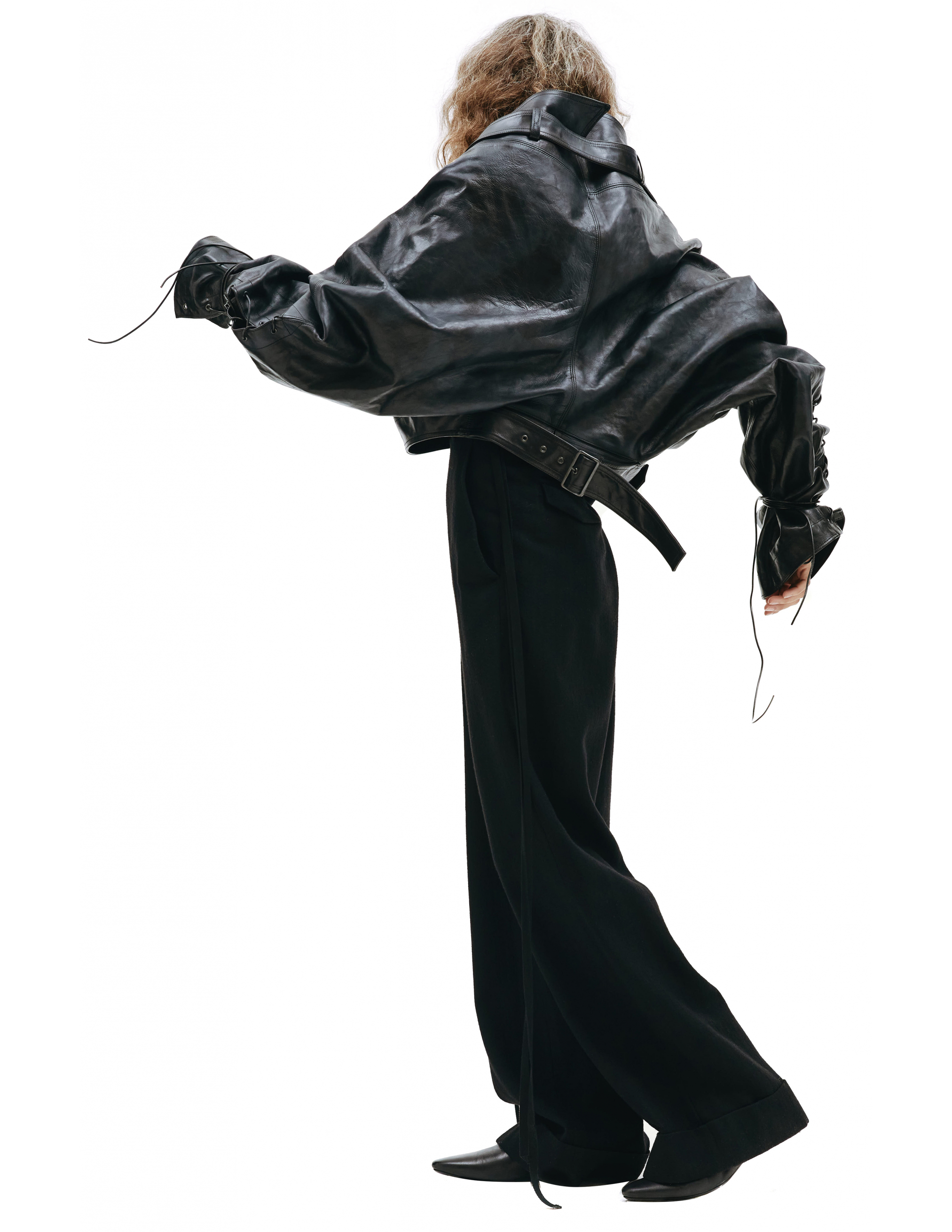 Укороченная кожаная куртка - Yohji Yamamoto  FX-J06-702-1 Фото 3