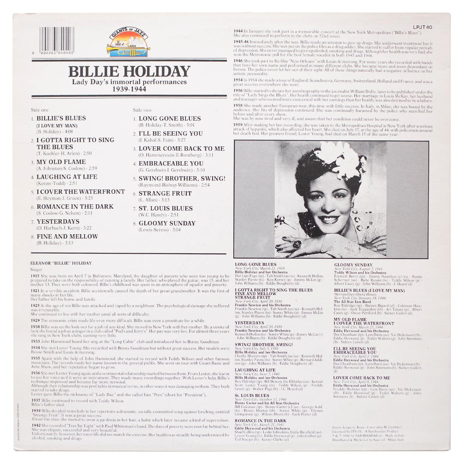 Винил Billie Holiday - Lady Days Immortal Performances SV Billie Holiday - Lady Days immortal perfomance, размер One Size - фото 2