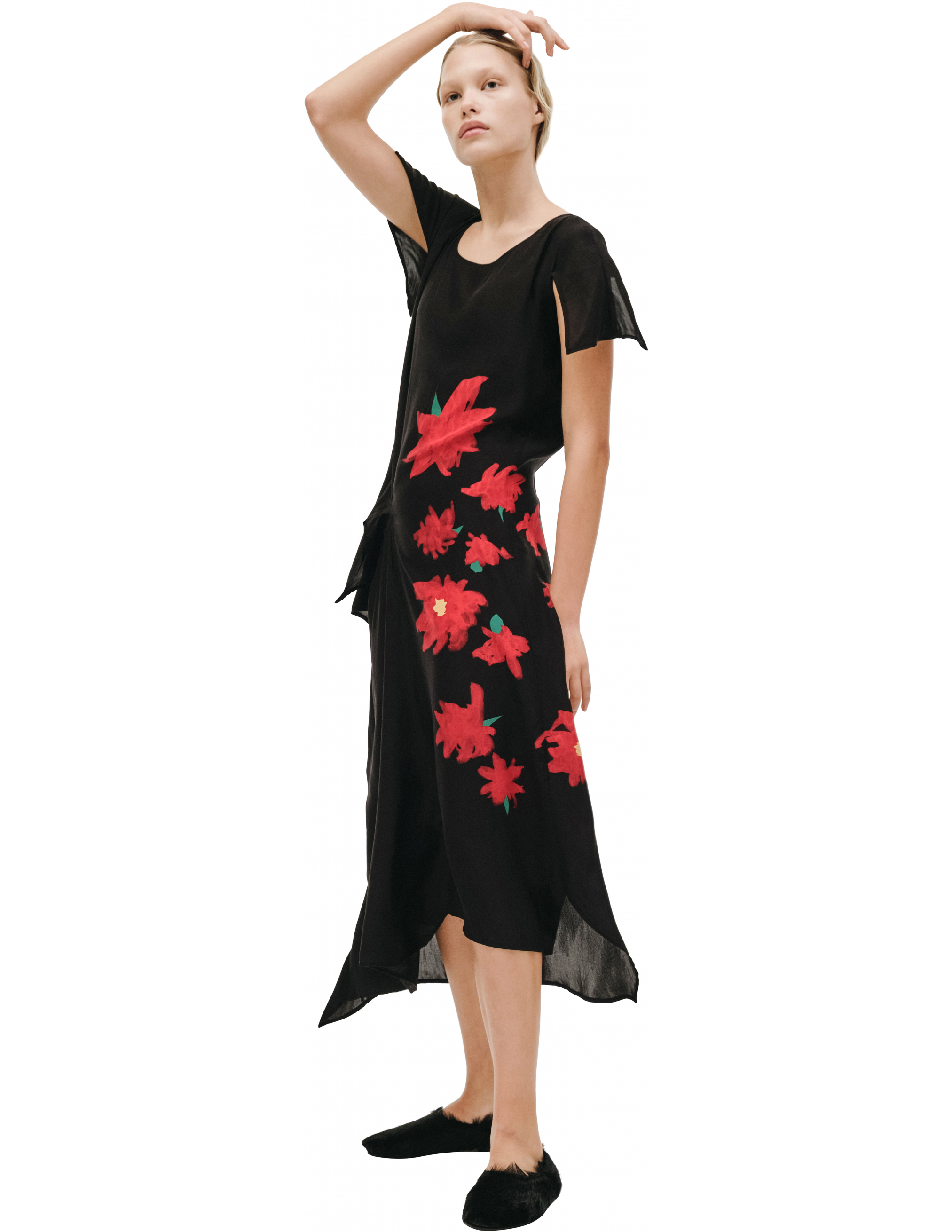 Шелковое платье с цветочным принтом - Yohji Yamamoto NH-D07-403