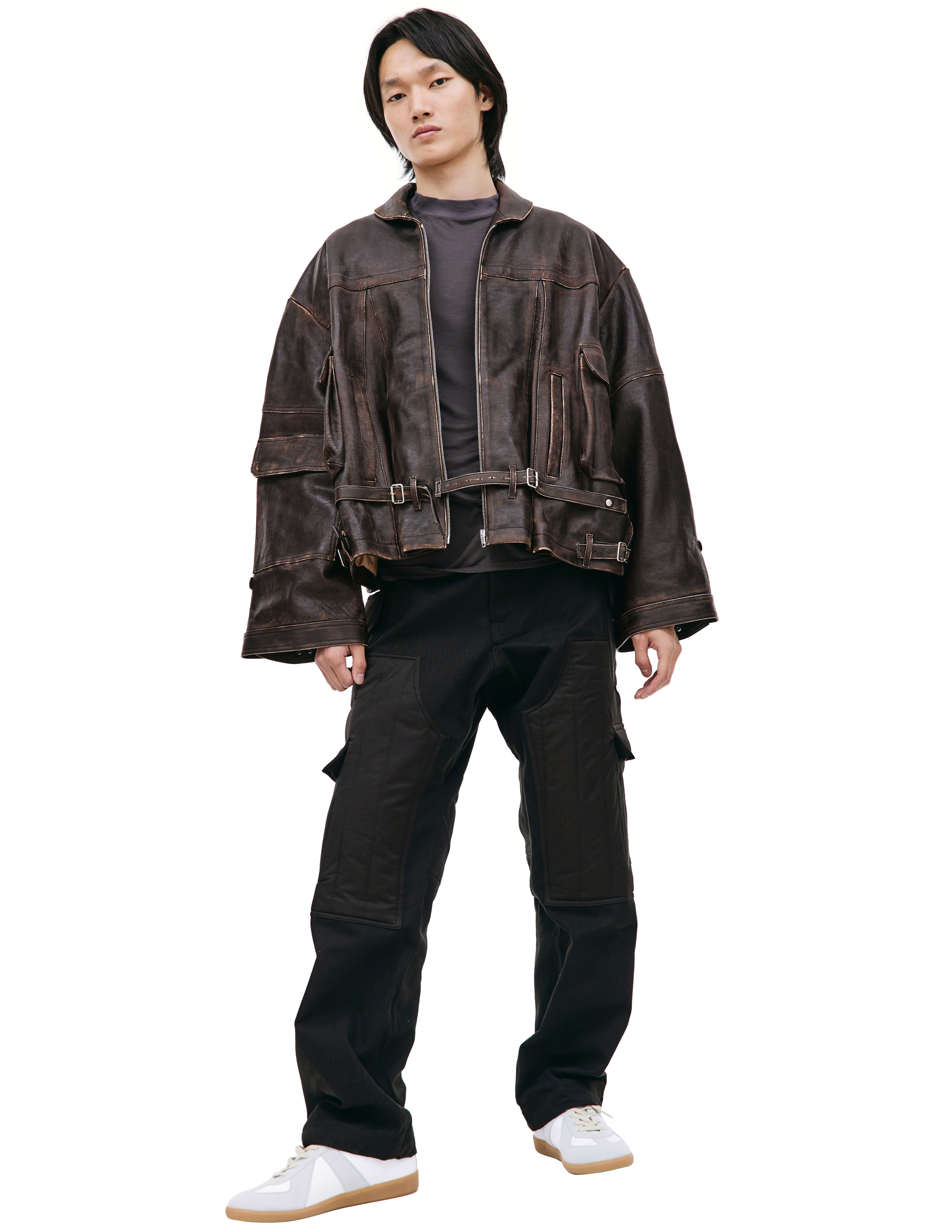 Кожаная оверсайз куртка Hed Mayner HM00L01, размер XS;S