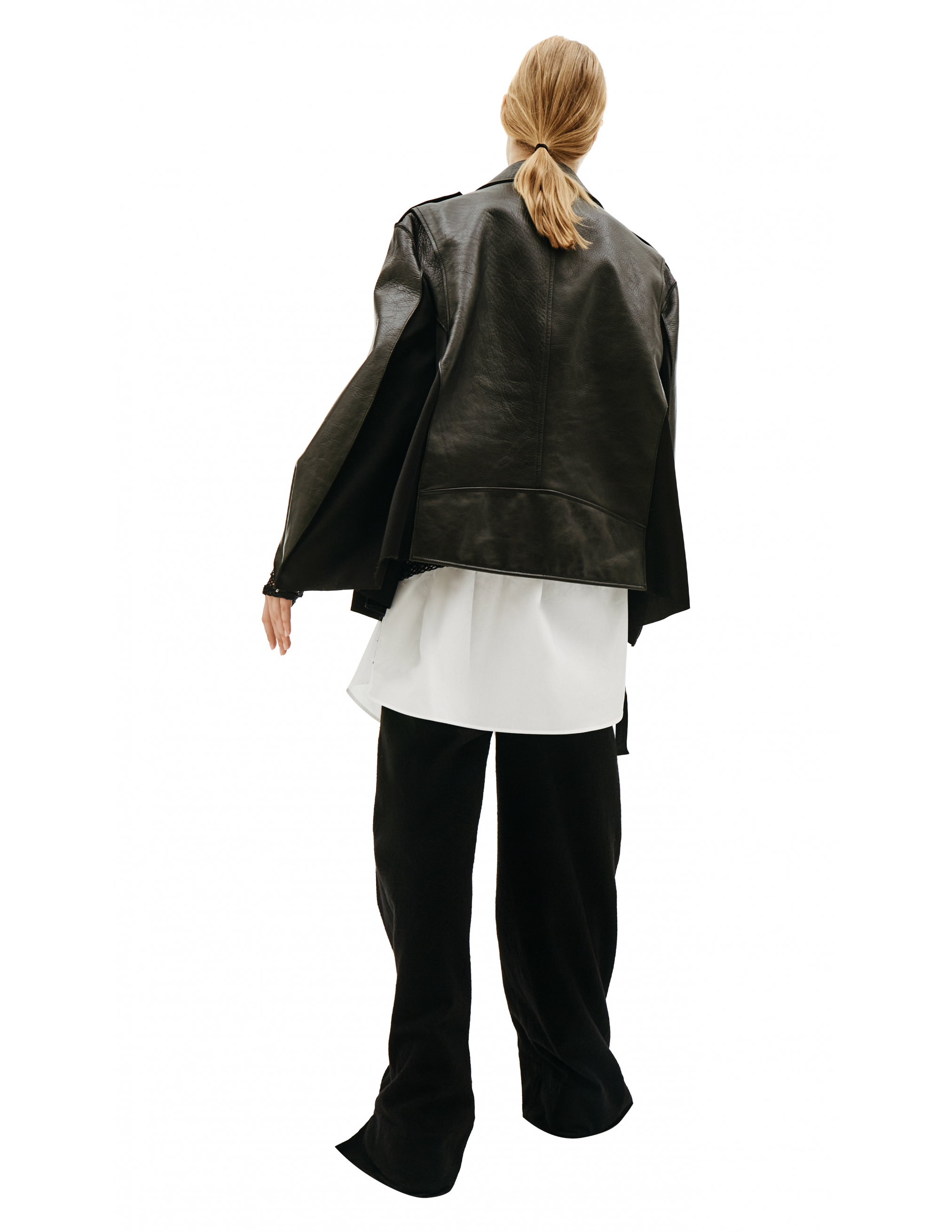 Черая кожаная куртка с ремнем - Maison Margiela S29AM0338/SY1397/900 Фото 4