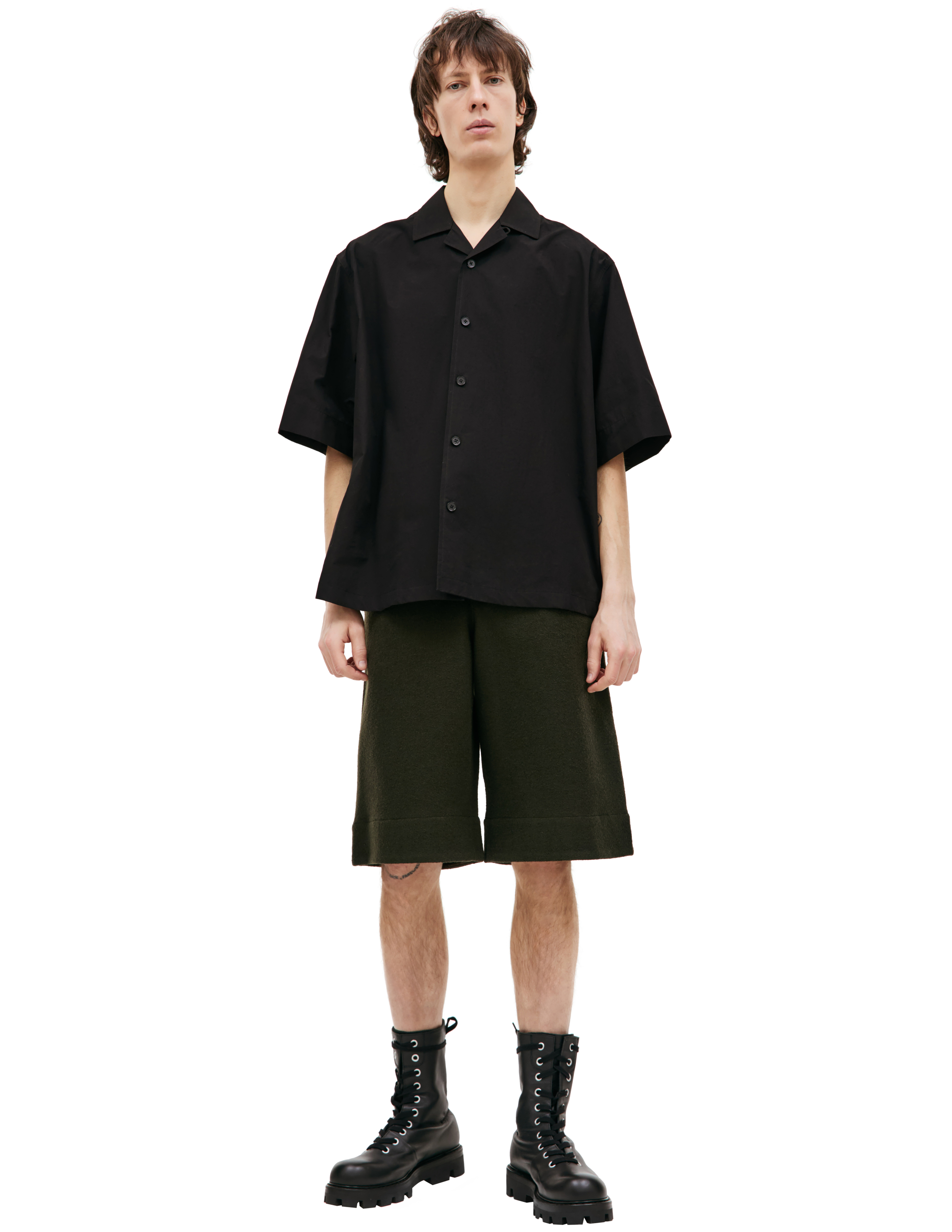 Хлопковая рубашка с коротким рукавом Jil Sander J47DL0145/J45127/001, размер 48;50;52