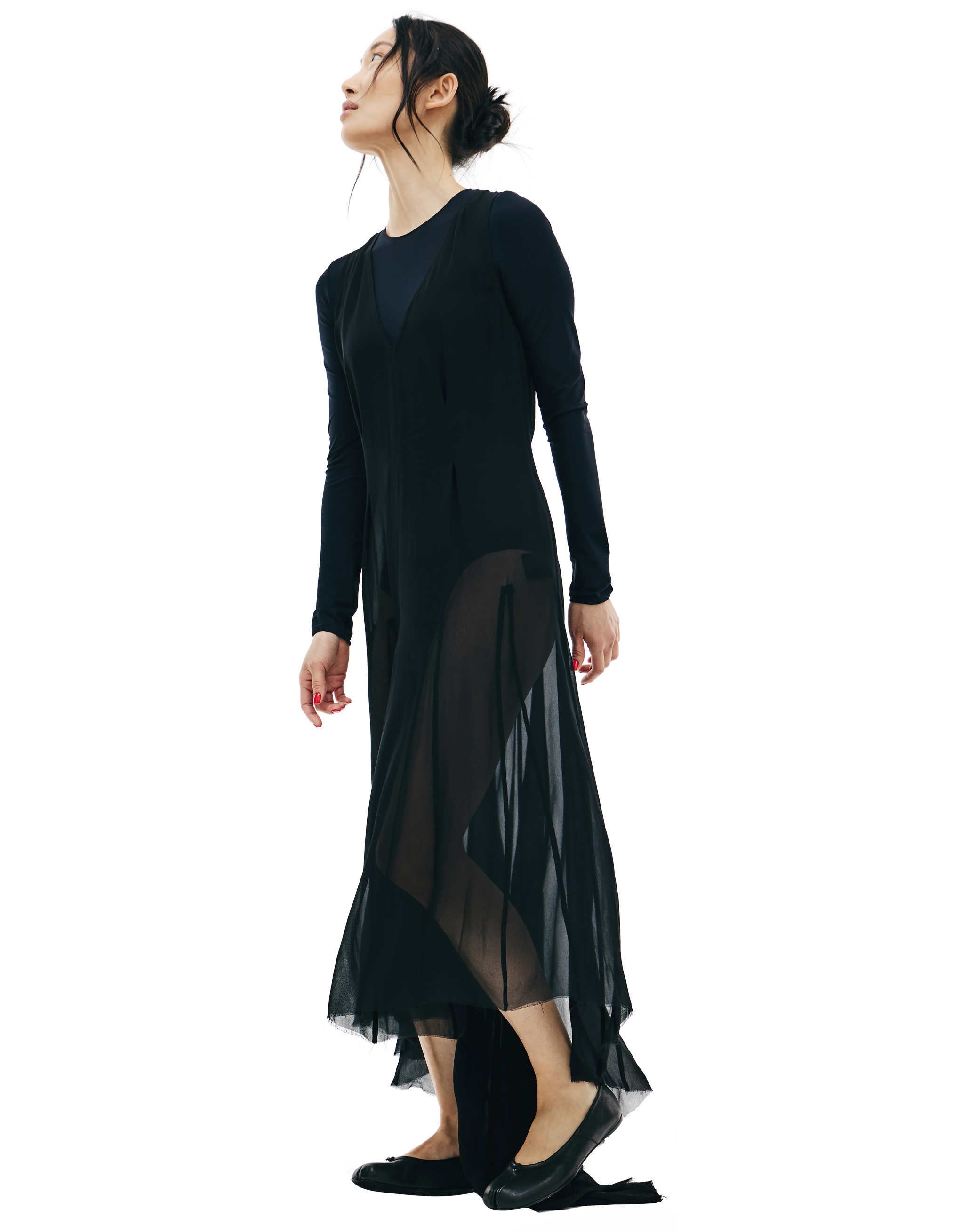 Черное полупрозрачное платье с удлиненной спинкой Ann Demeulemeester 2002-2260-140-099, размер 40;38 - фото 2