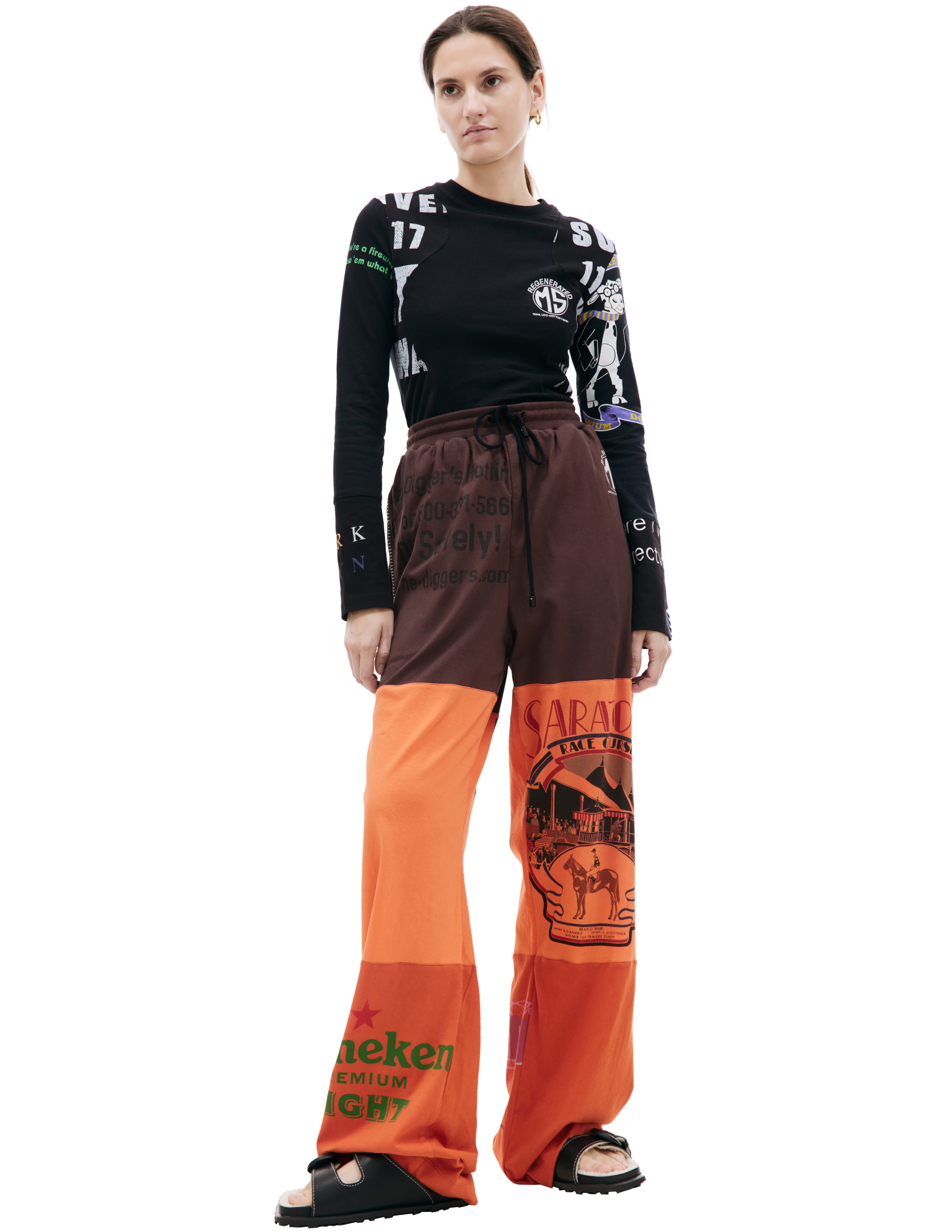 Спортивные брюки в стиле пэчворк MARINE SERRE UPA022/UJER0003/OR52, размер L;XL