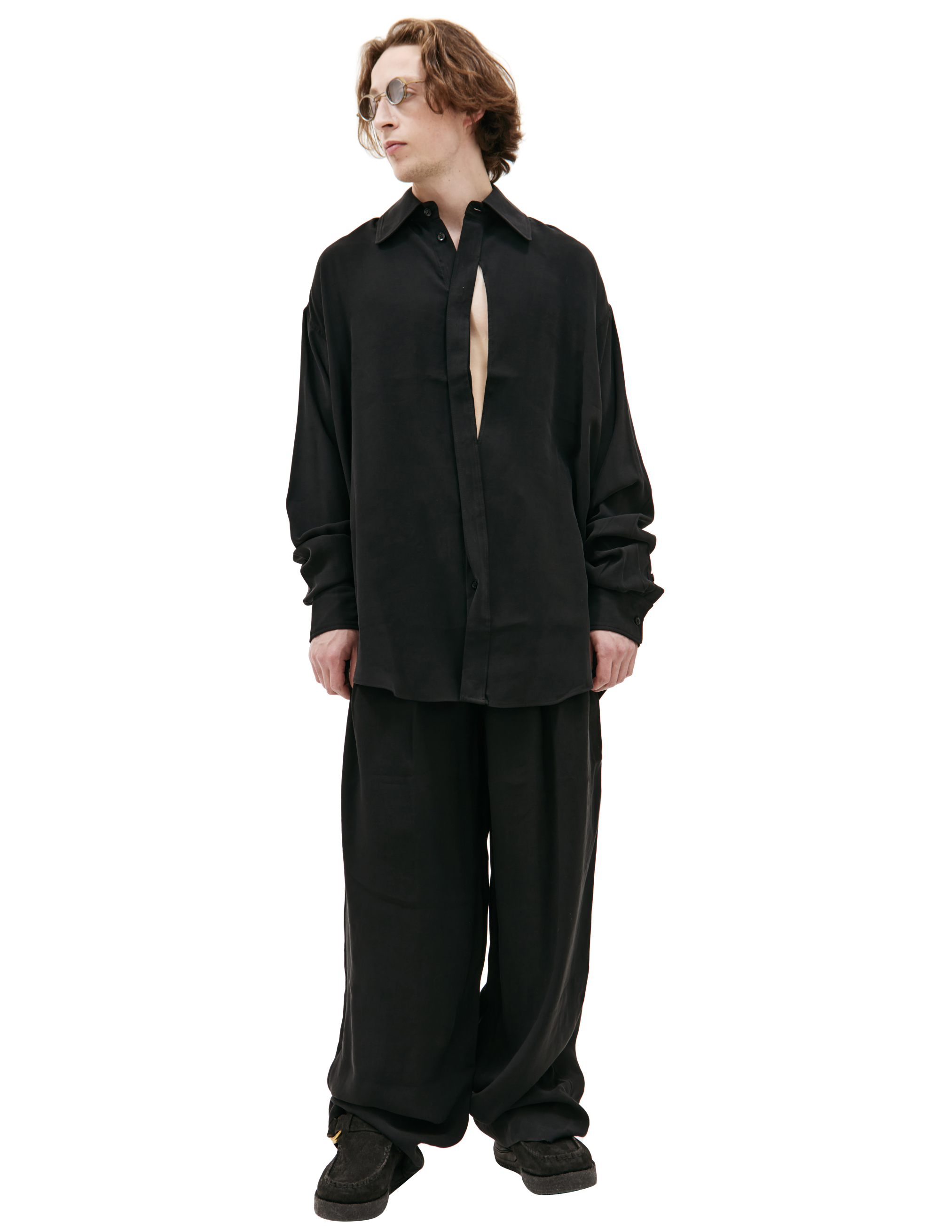 Черная рубашка с асимметричным вырезом LOUIS GABRIEL NOUCHI 0550/T600/001, размер M;XL