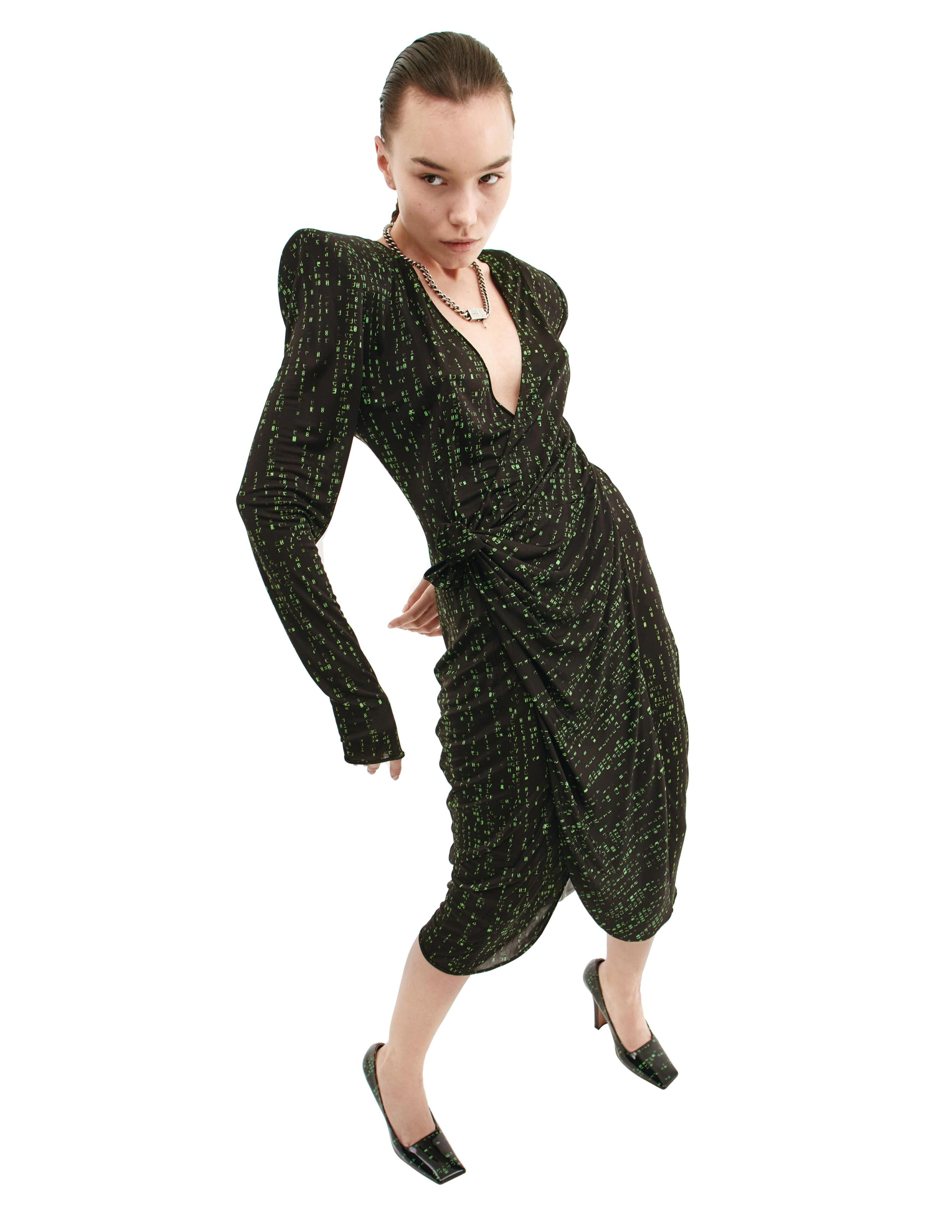 Платье с объемными плечами и принтом матрица VETEMENTS WE52DR880G/1636, размер M;L WE52DR880G/1636 - фото 4