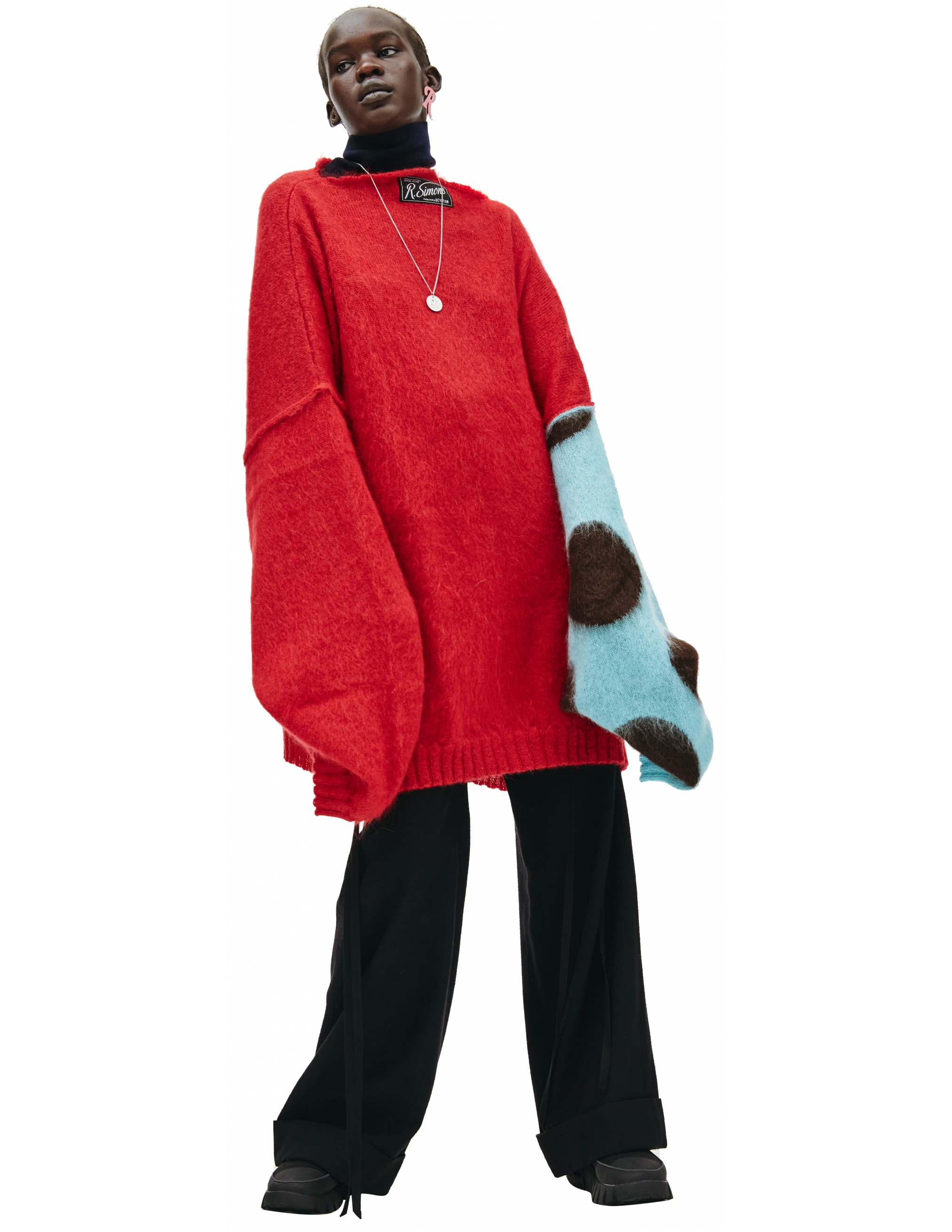 Красный Оверсайз свитер с контрастной вышивкой Raf Simons 212-820-50001-3042, размер 2;1 - фото 2