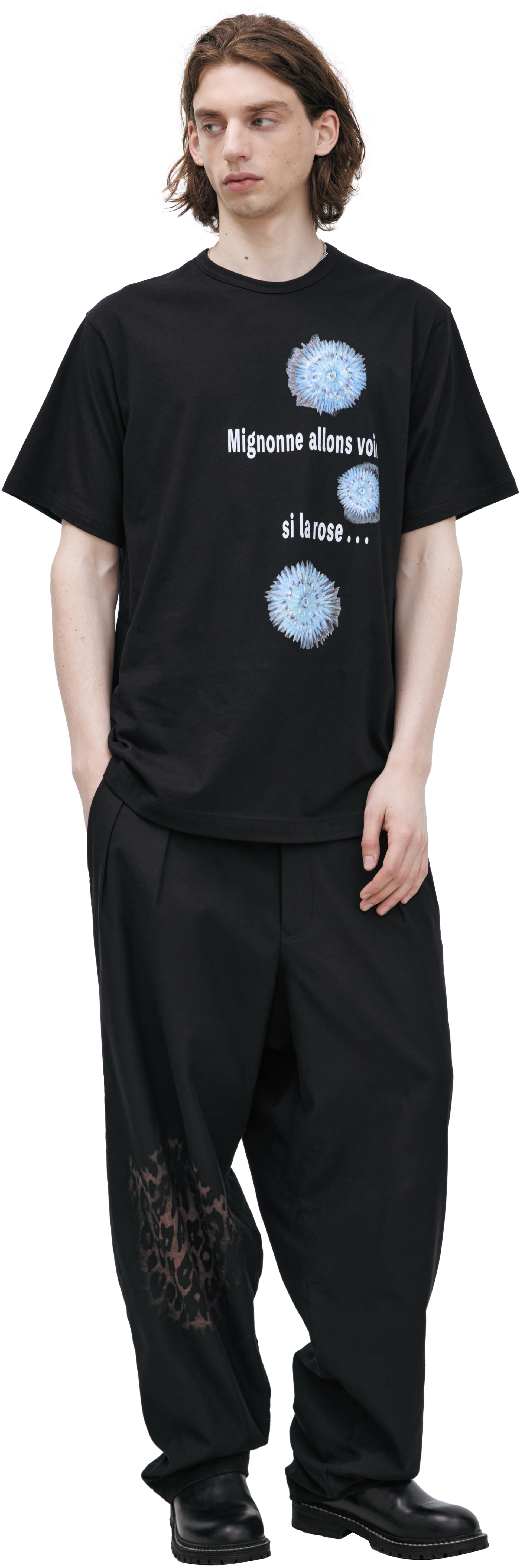 Yohji Yamamoto Черная футболка с принтом