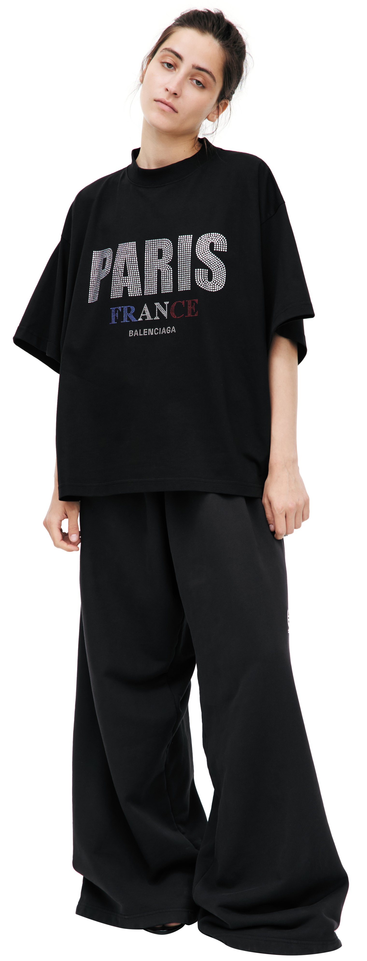 Balenciaga Футболка-818431/TRVL5/1000 PARIS из страз на груди, черн