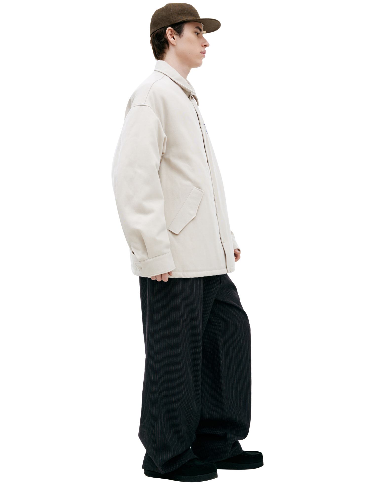 visvim Куртка-0125105013015 синяя вышивка лого на груди и спине, с подкладом, на кнопках, с воротом, бел