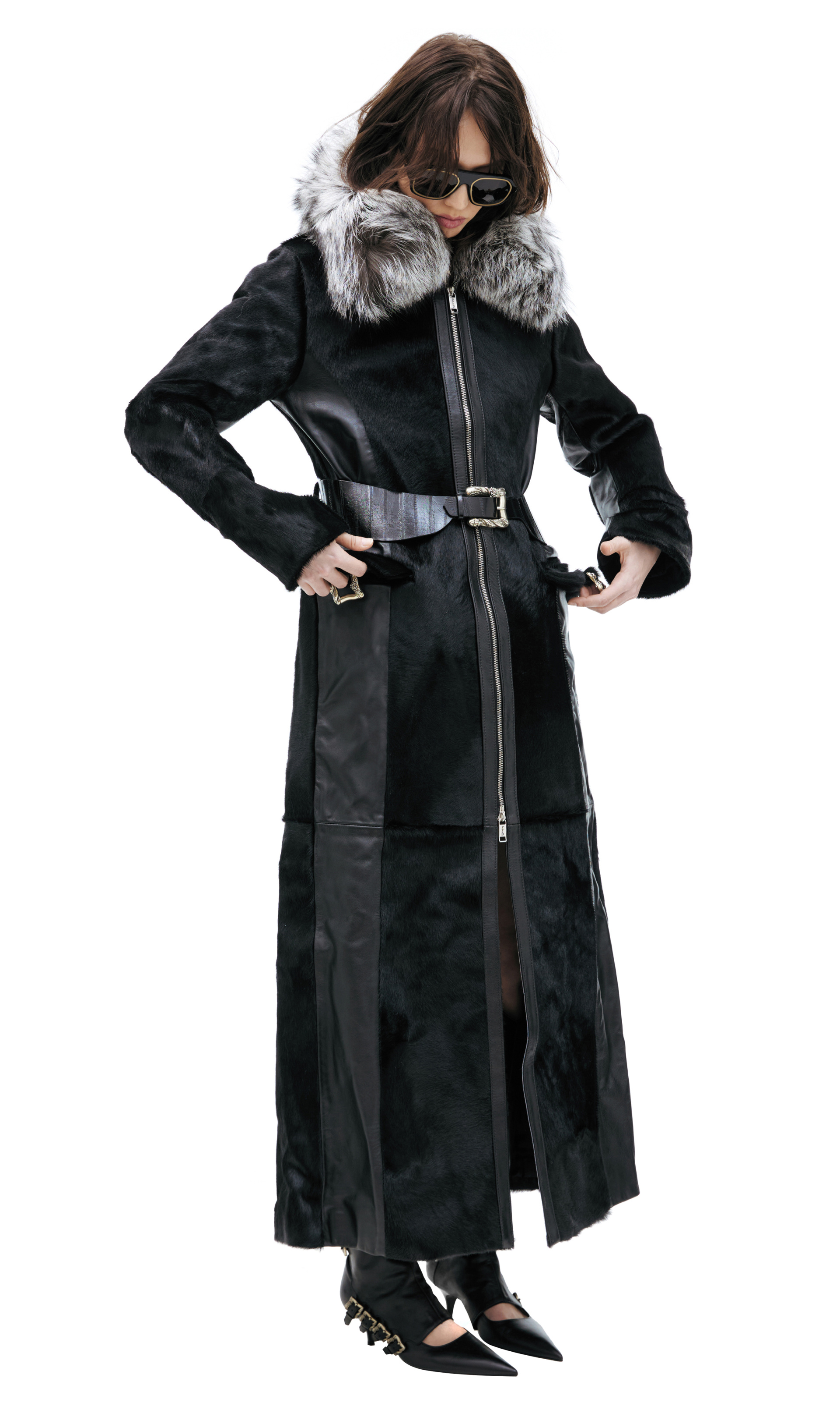 Enfants Riches Déprimés Кожаный плащ с мехом