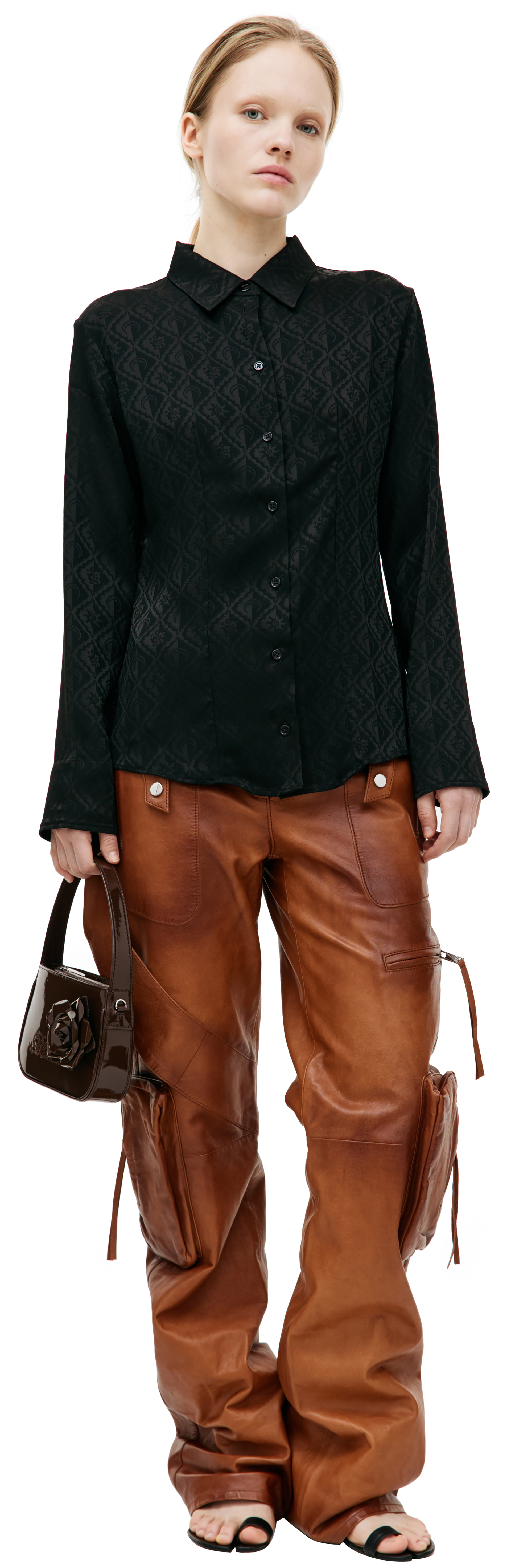 MARINE SERRE Черная рубашка с монопринтом