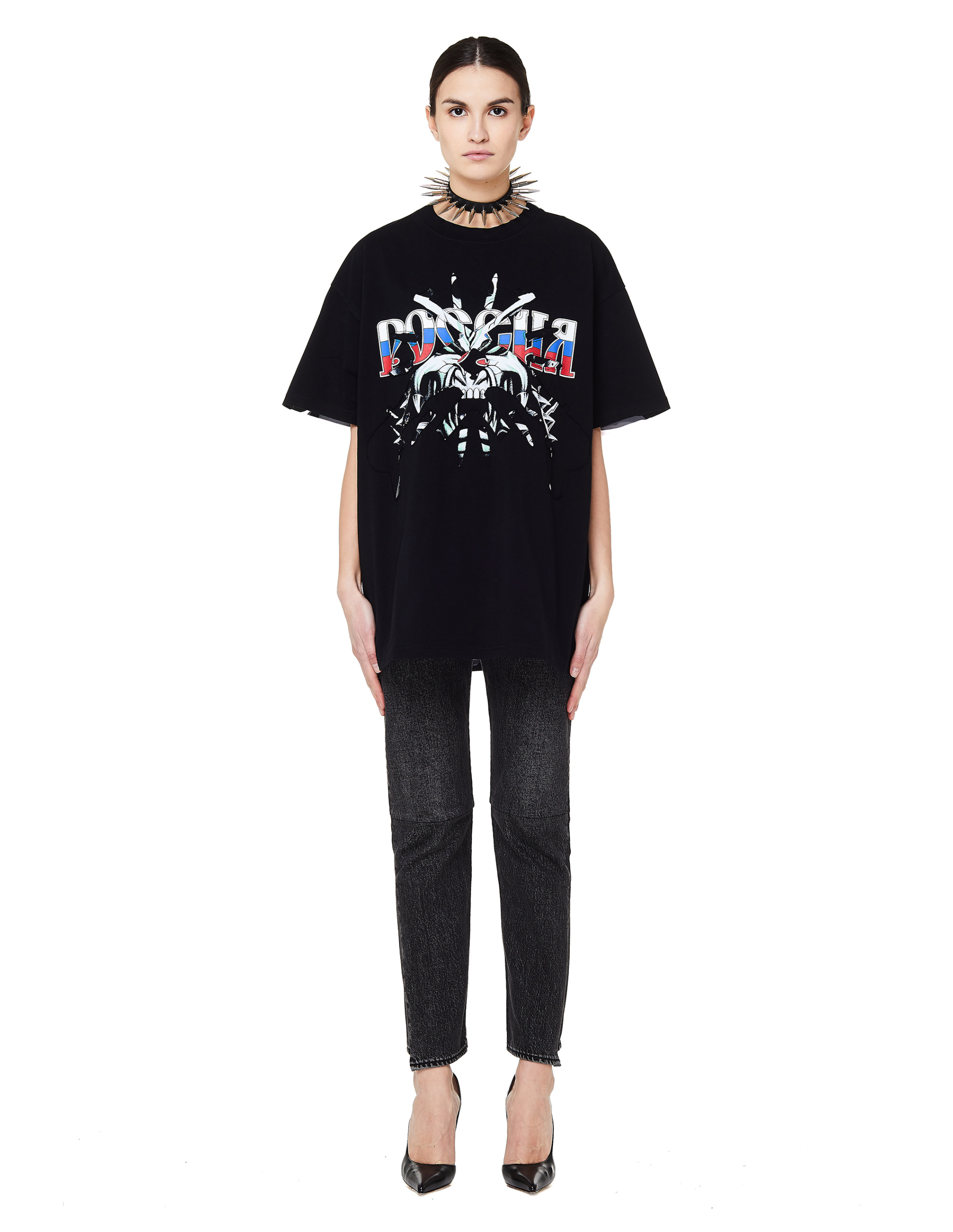 VETEMENTS Футболка с принтом и аппликацией