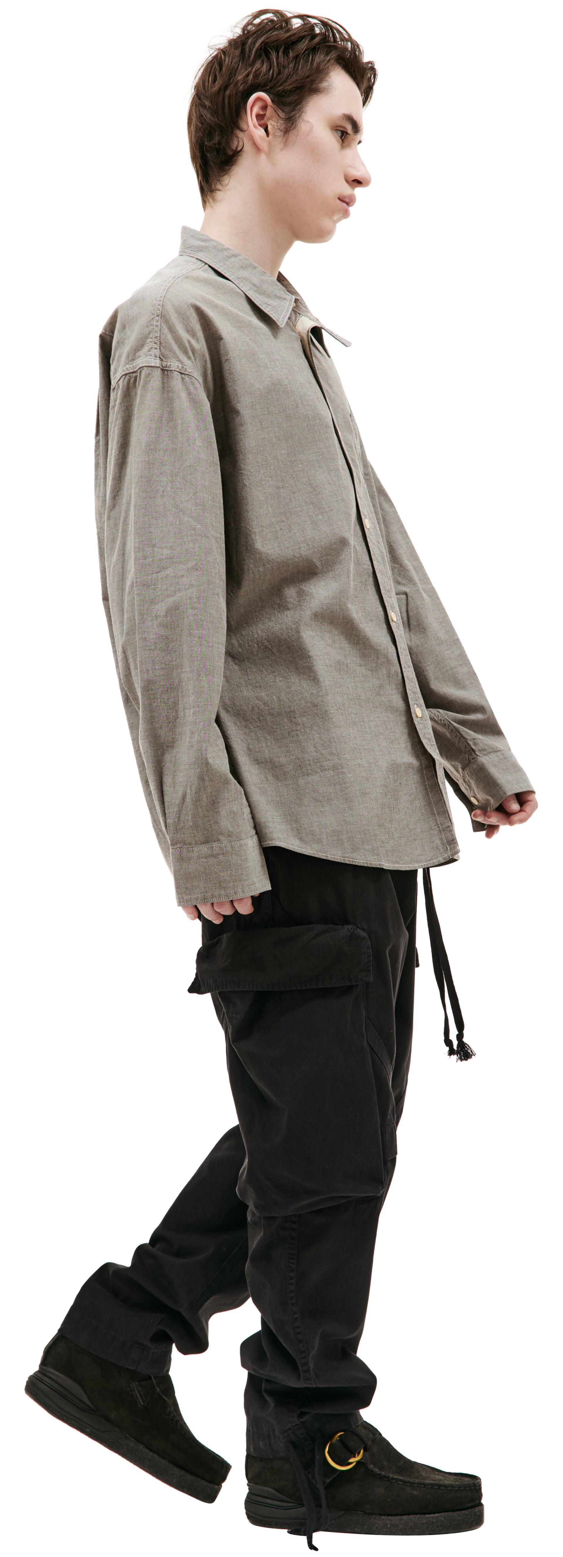 visvim Серая рубашка 1920 с контрастными швами