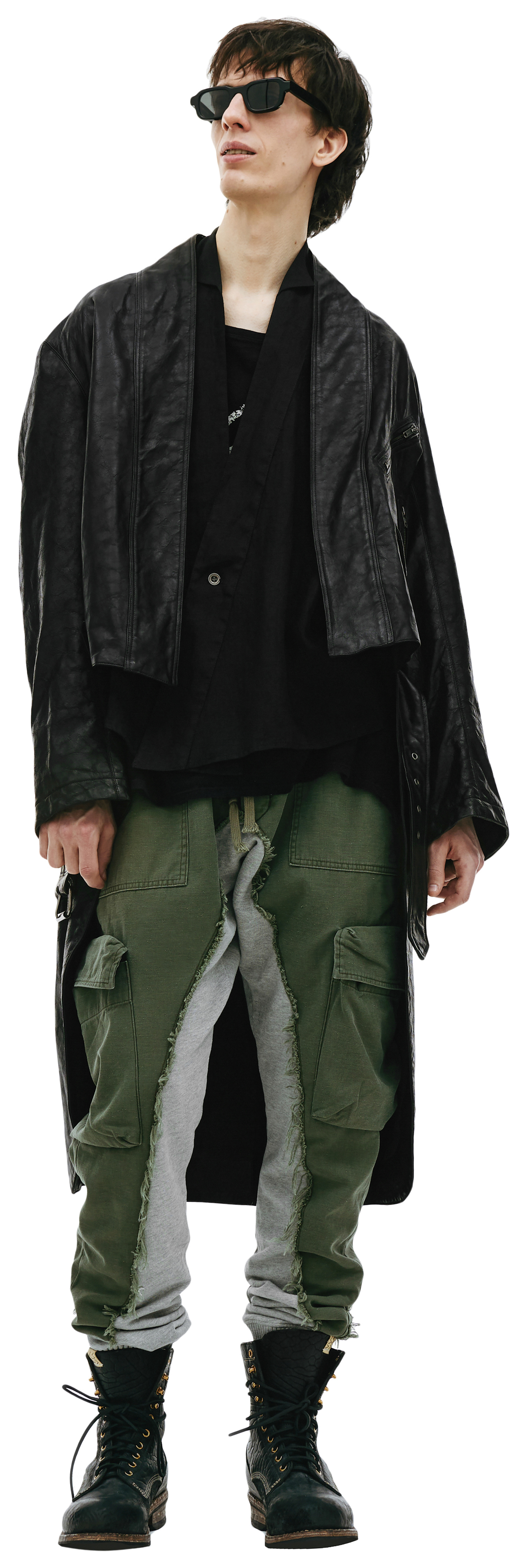Greg Lauren Черное пальто из кожи