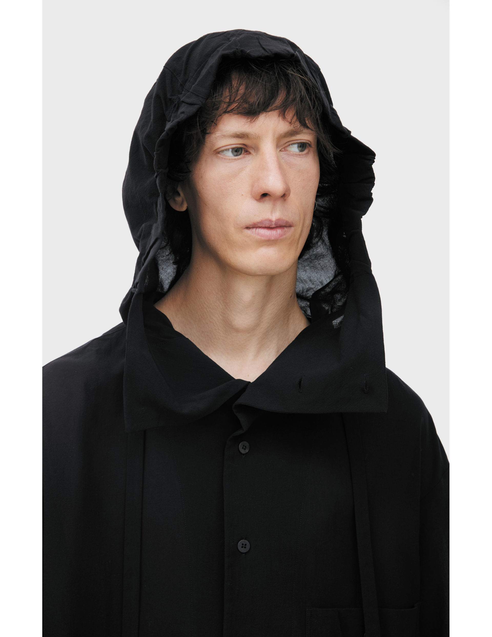 Ziggy Chen Рубашка-0M2610752 с коротким рукавом и капюшоном, накладной карман, черная