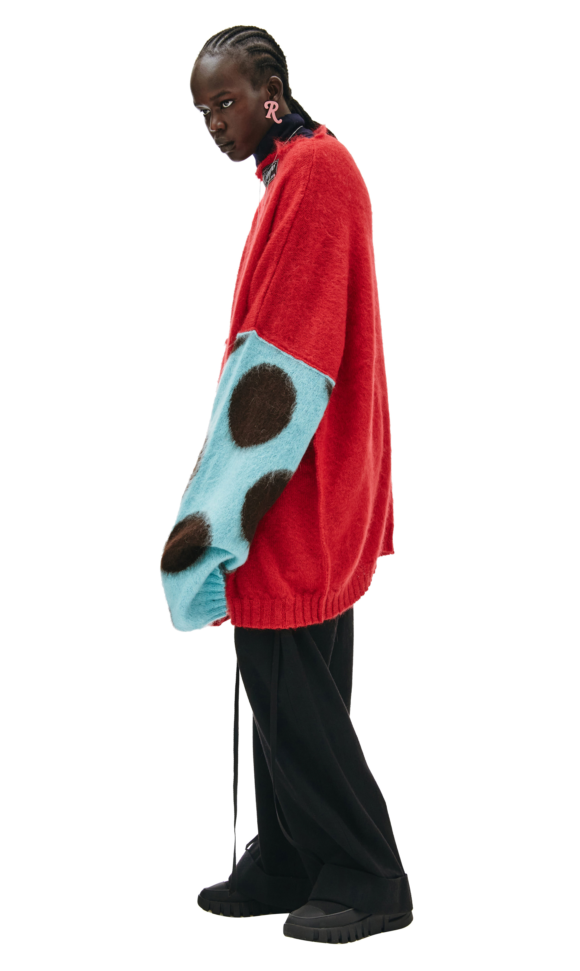 Raf Simons Красный Оверсайз свитер с контрастной вышивкой