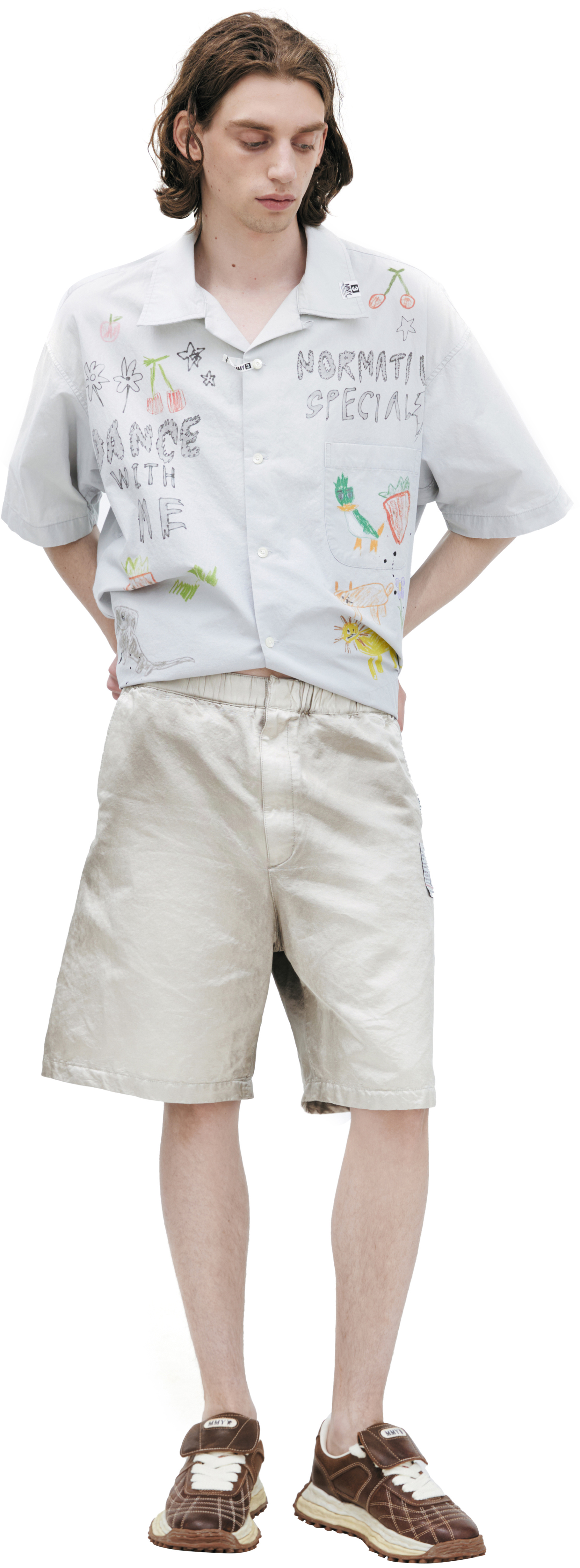 Maison Mihara Yasuhiro Бежевые шорты с потертостями