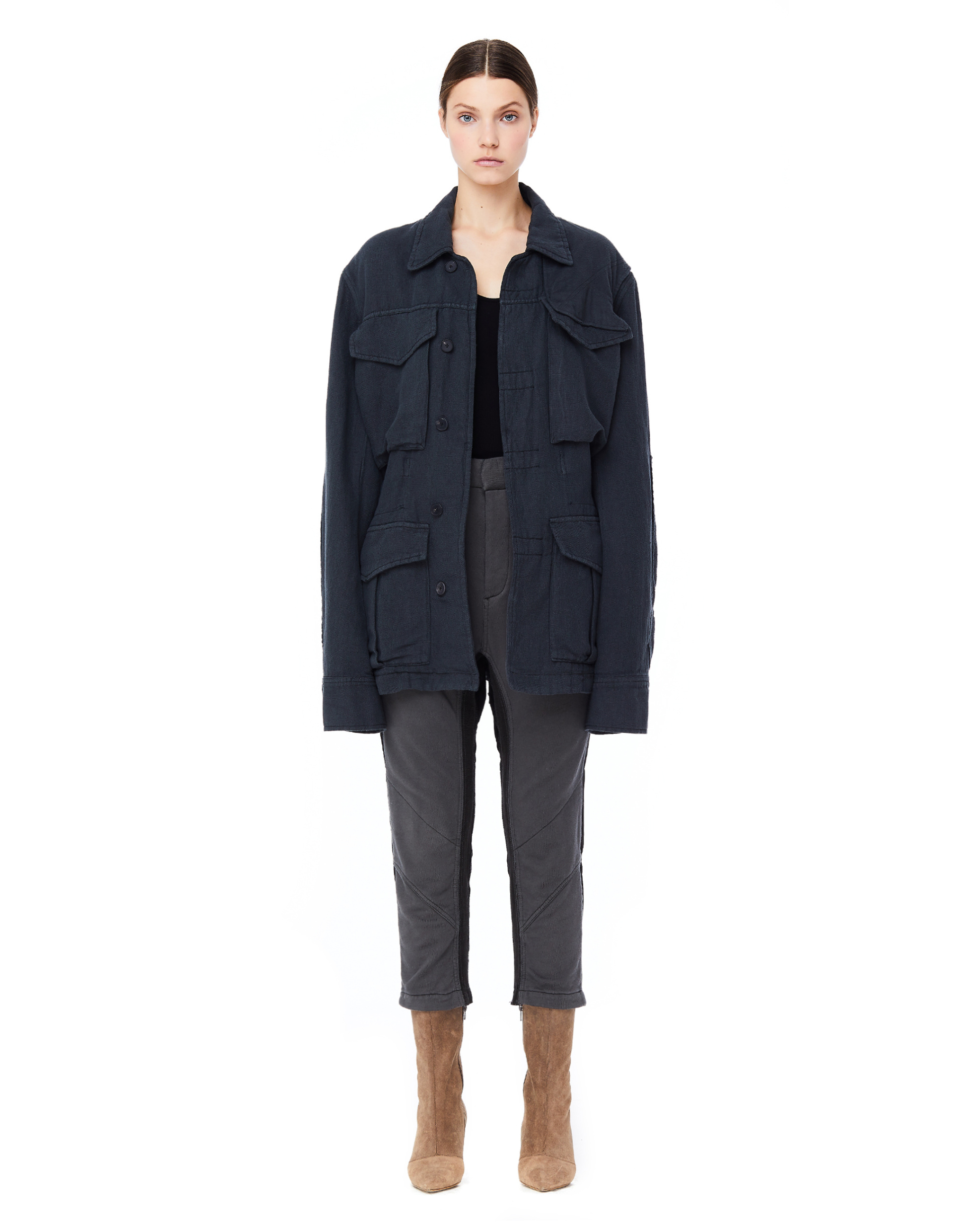 James Perse Черная майка из хлопка в рубчик