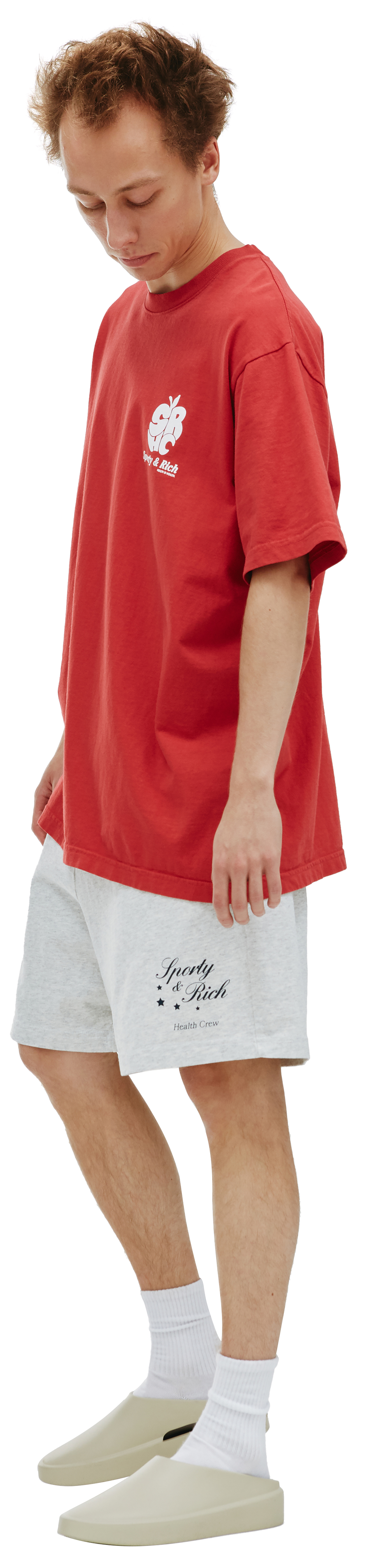 SPORTY & RICH Красная футболка с принтом Apple SRHC