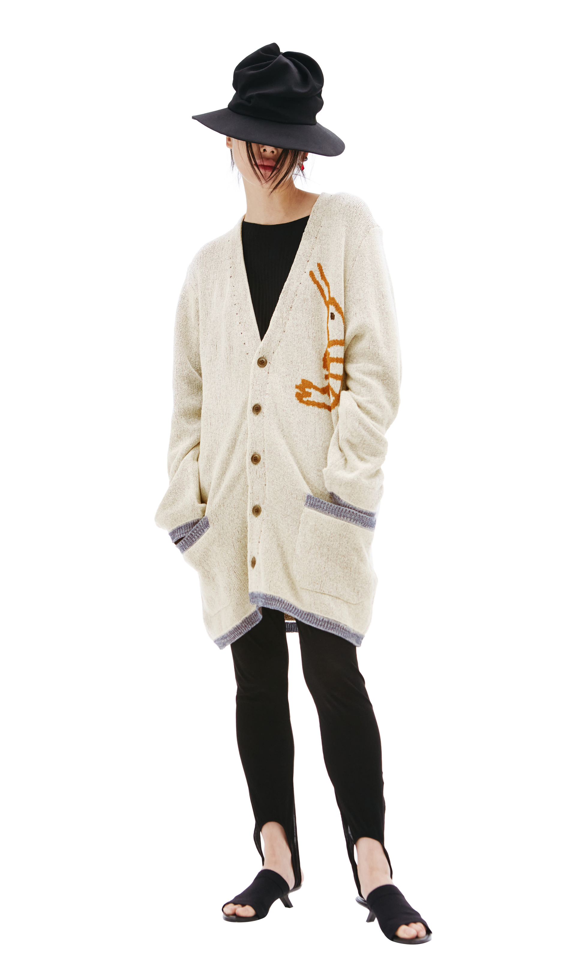 Yohji Yamamoto Вязаный кардиган с принтом креветки