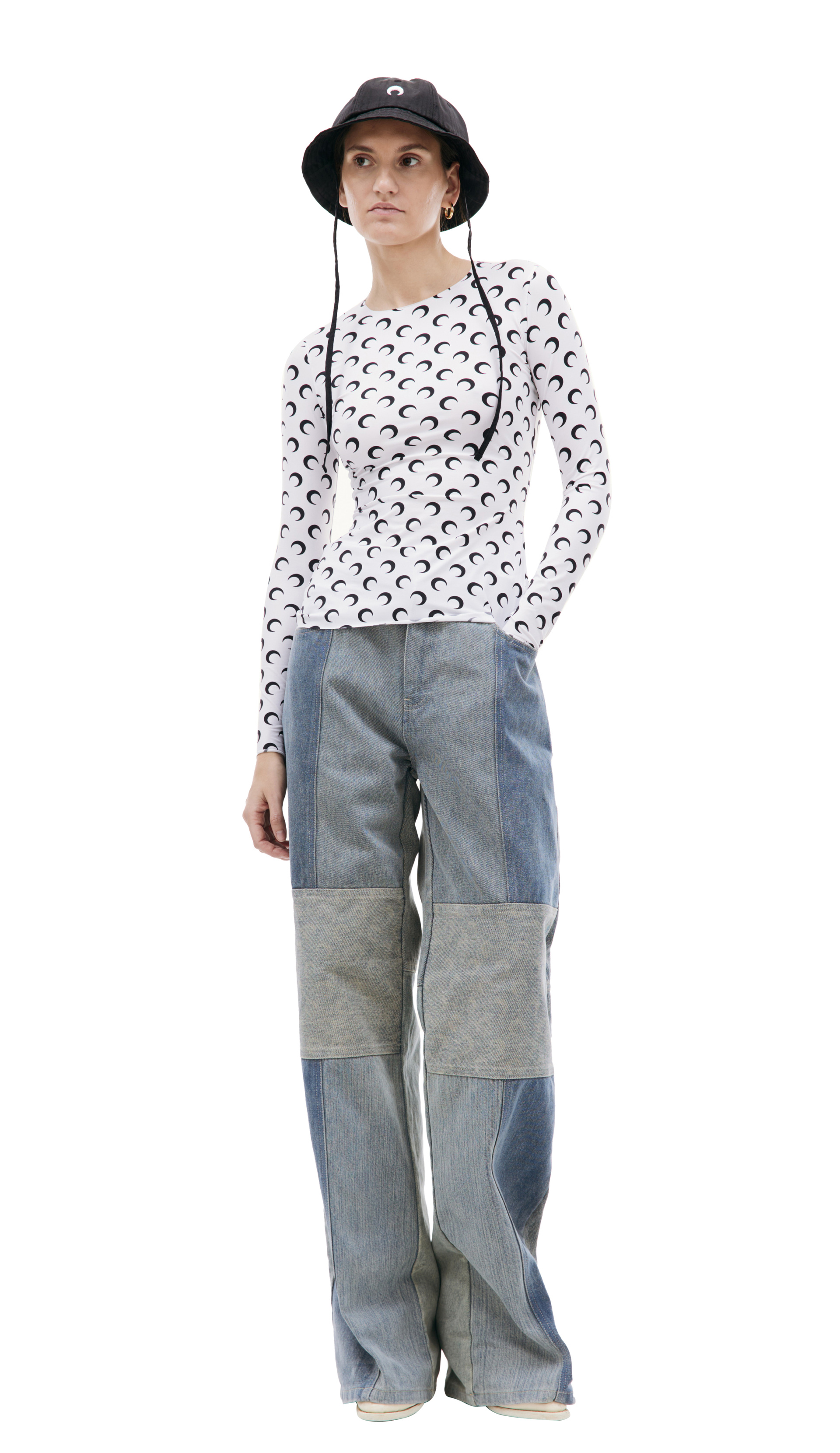 MARINE SERRE Черная панама с вышивкой логотипа