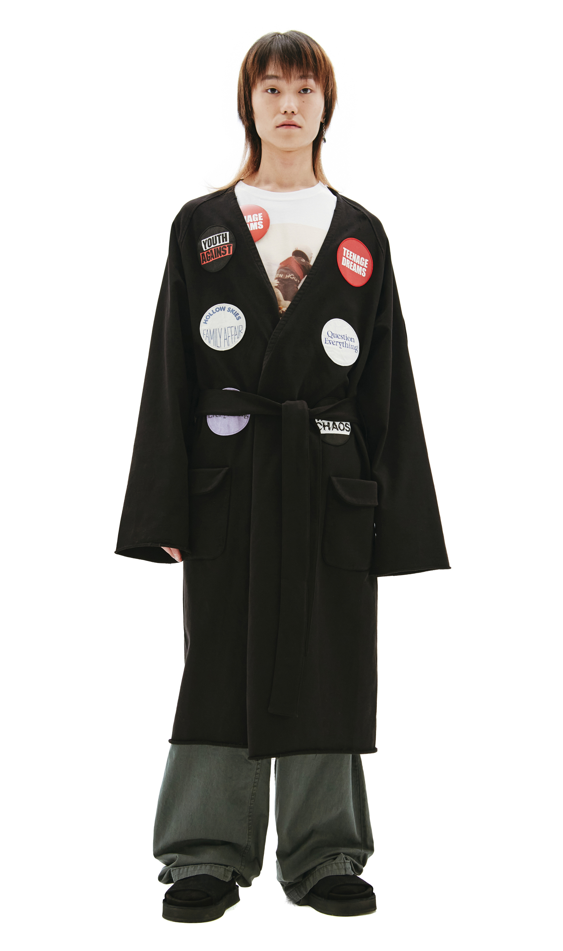 Raf Simons Черное пальто с нашивками