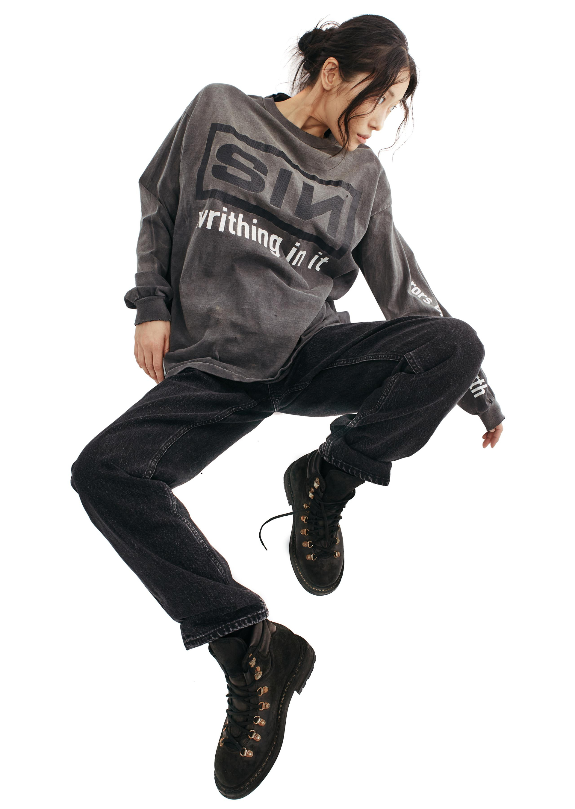 Saint Michael Выстиранный лонгслив с принтом Sin