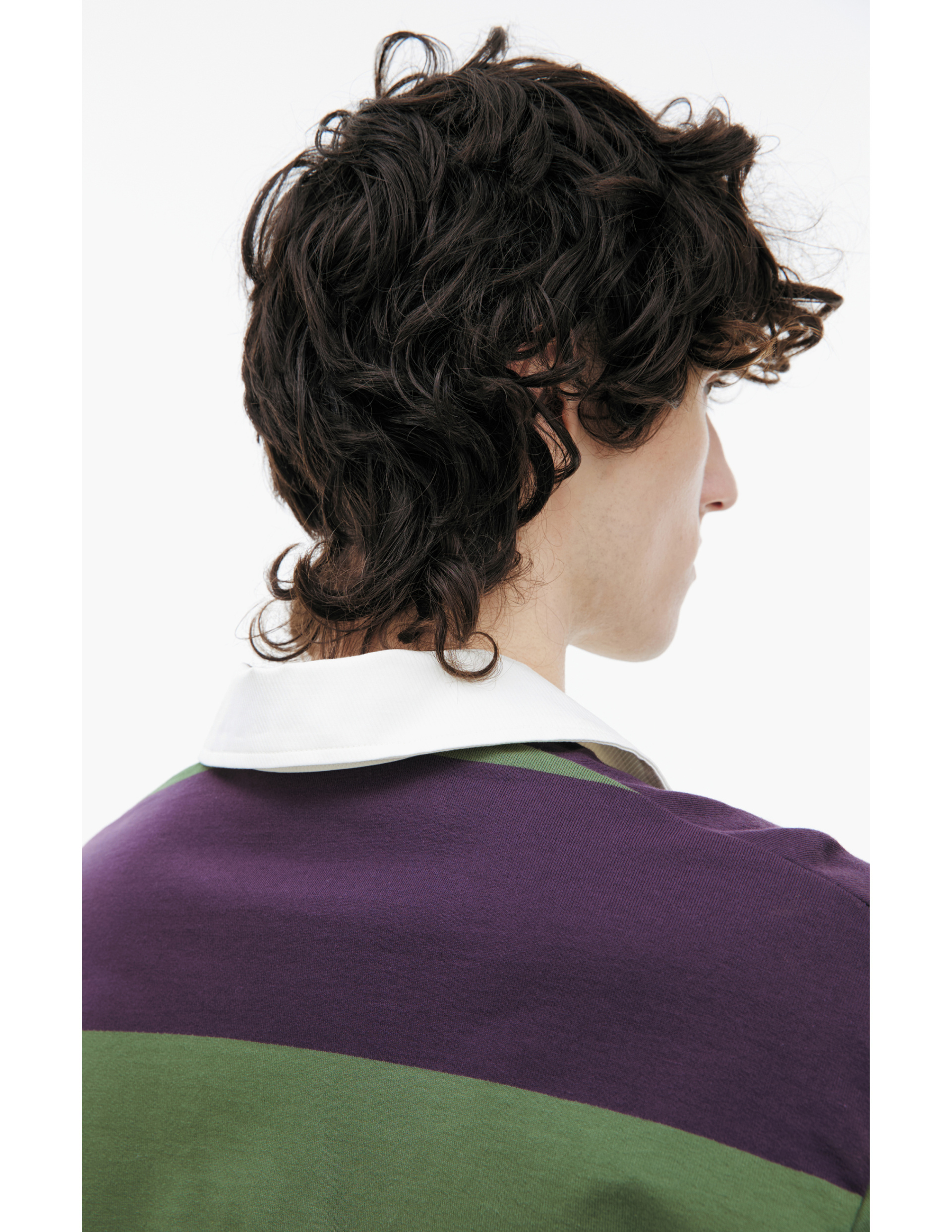 Dries Van Noten Футболка-241-010741-8399-402 поло, в полоску, белый ворот на завязках, зелено-фиолетовый