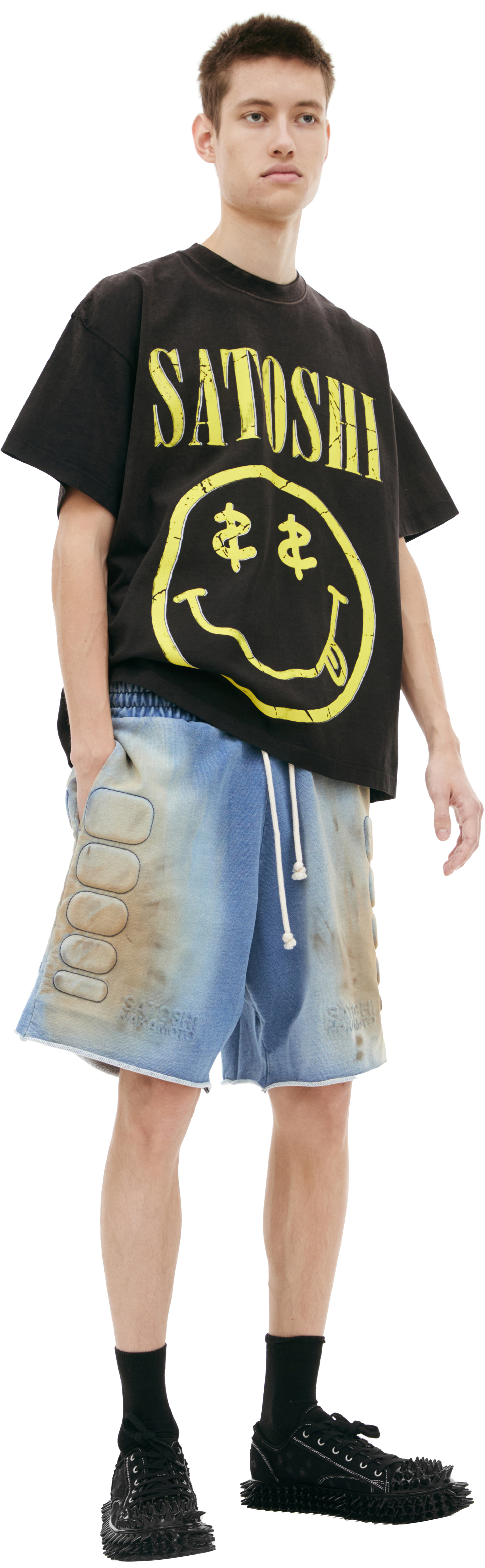 Satoshi Nakamoto Джинсовые шорты с эффектом грязи