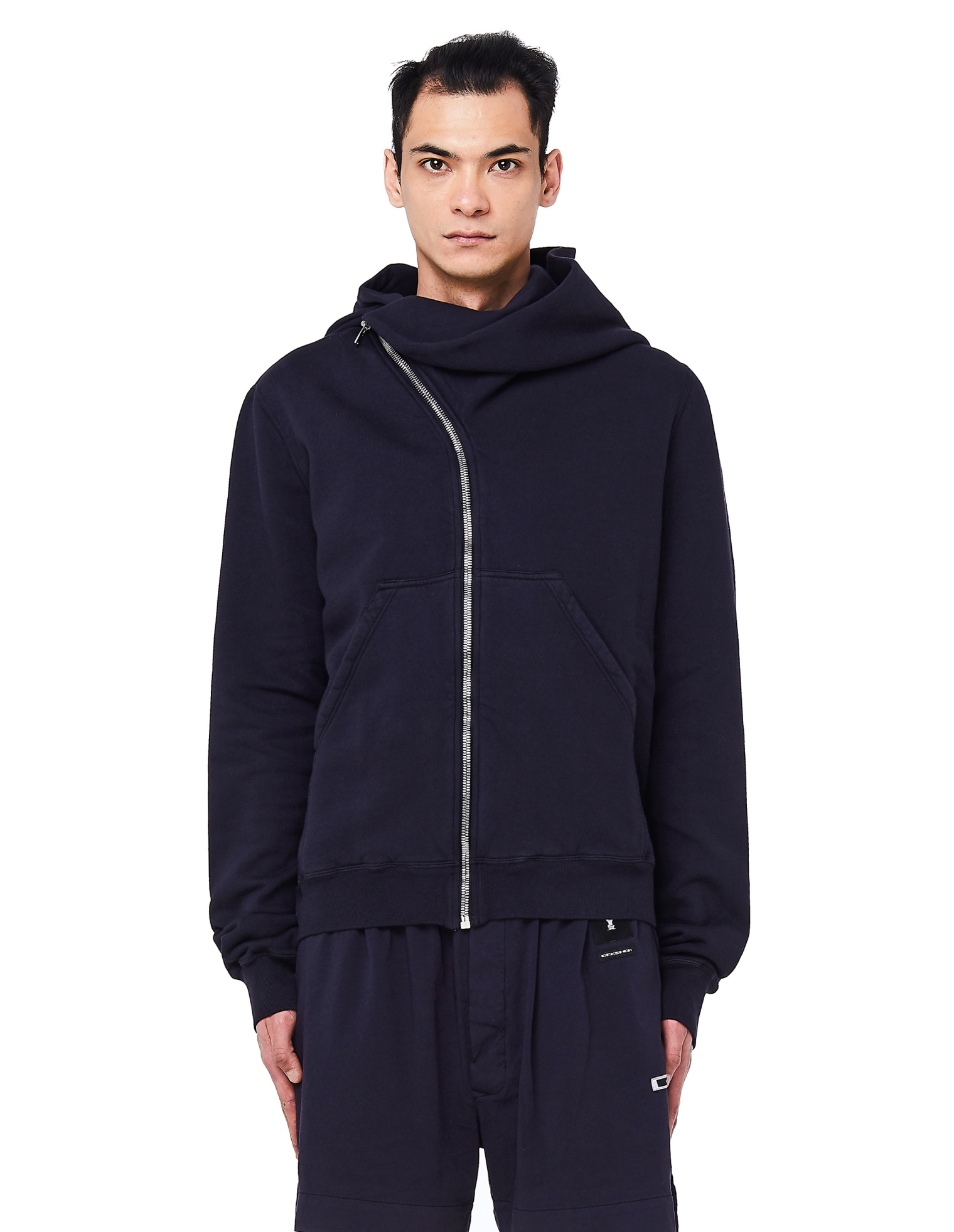 DRKSHDW by Rick Owens Темно-синее хлопковое худи на молнии