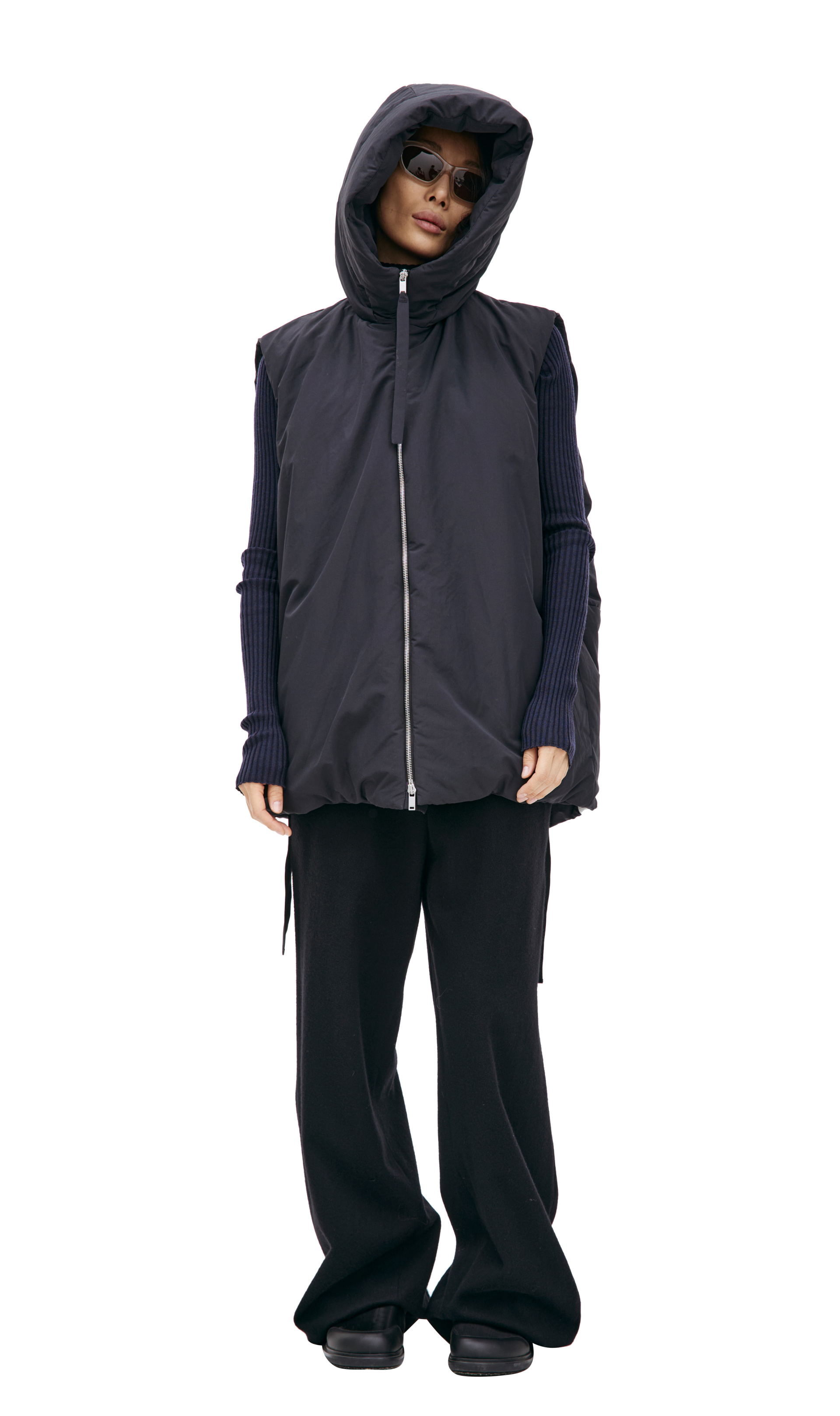 Jil Sander Темно-синий жилет с капюшоном