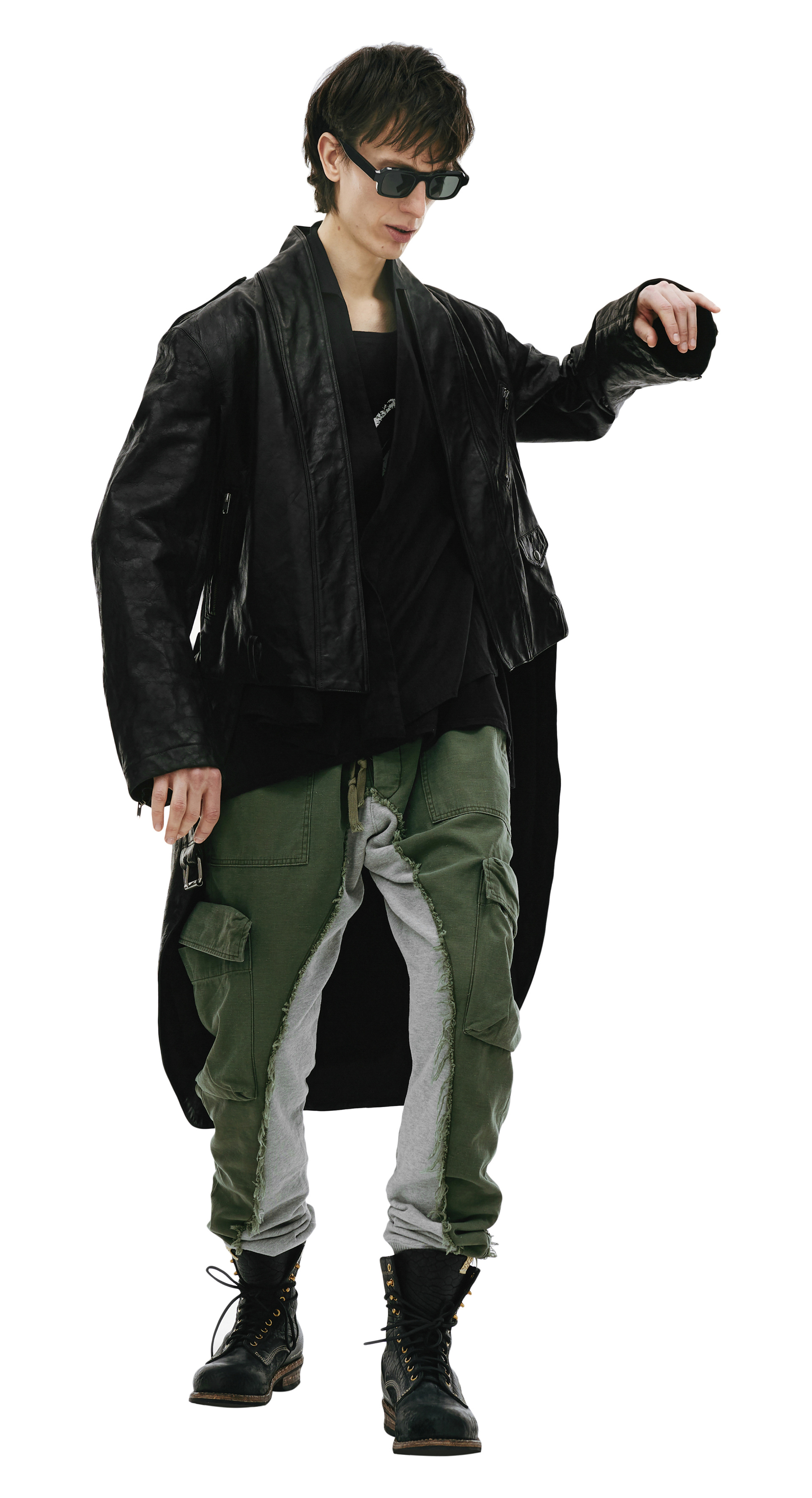 Greg Lauren Черное пальто из кожи