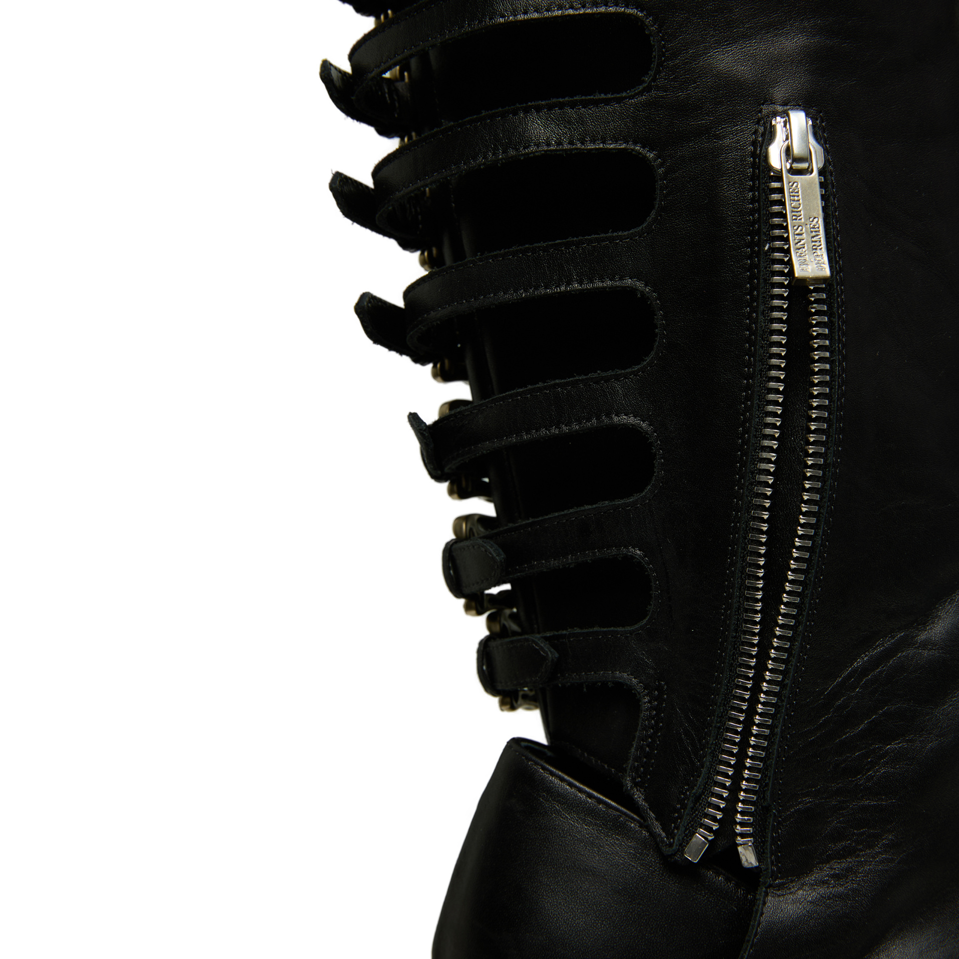 Enfants Riches Déprimés Обувь-120-610 гладкая кожа, сапоги, много ремешков,на замке.острый мыс,черный