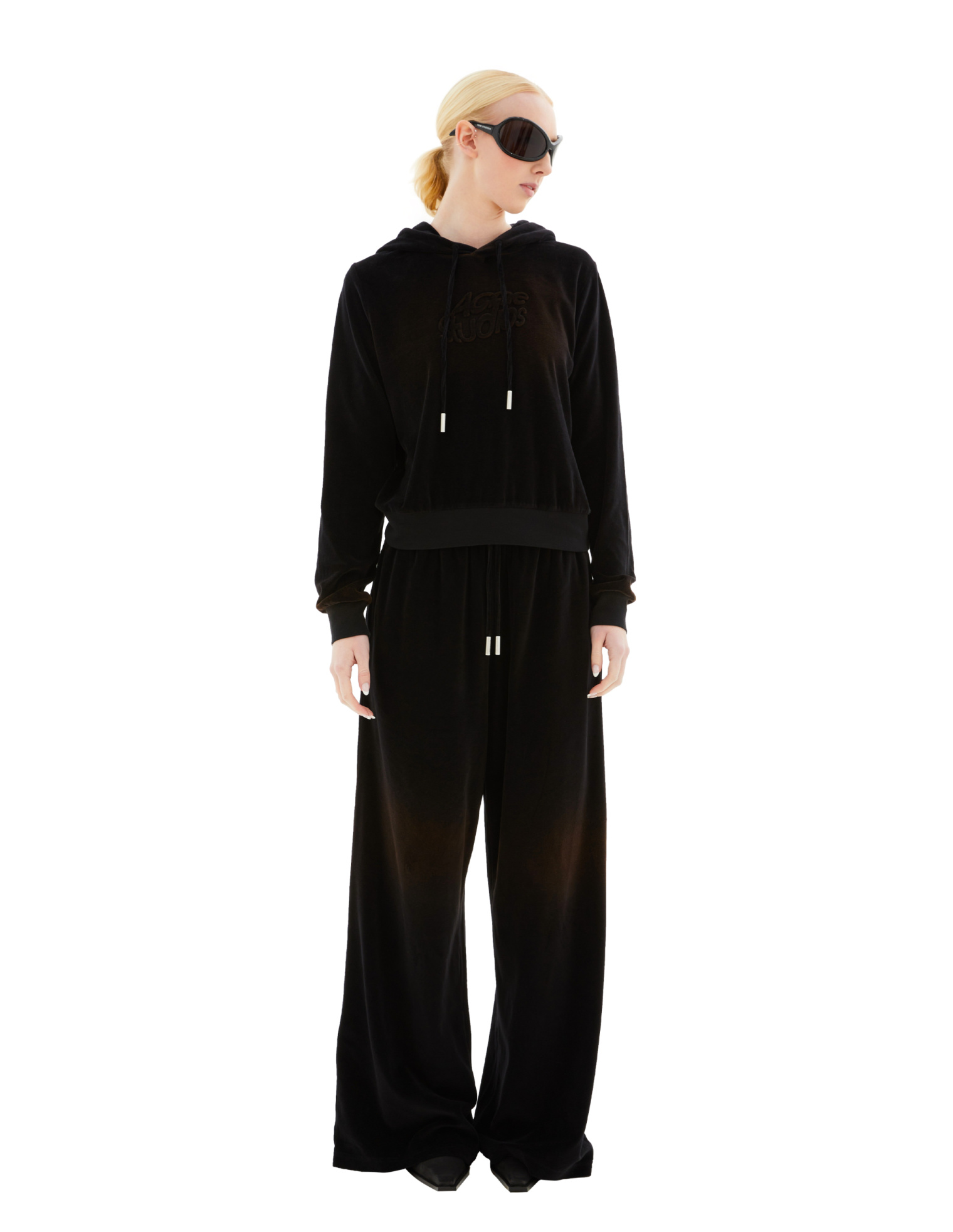 Acne Studios Свитер-CI0162 худи, велюр, укороченный, лого на груди, черный