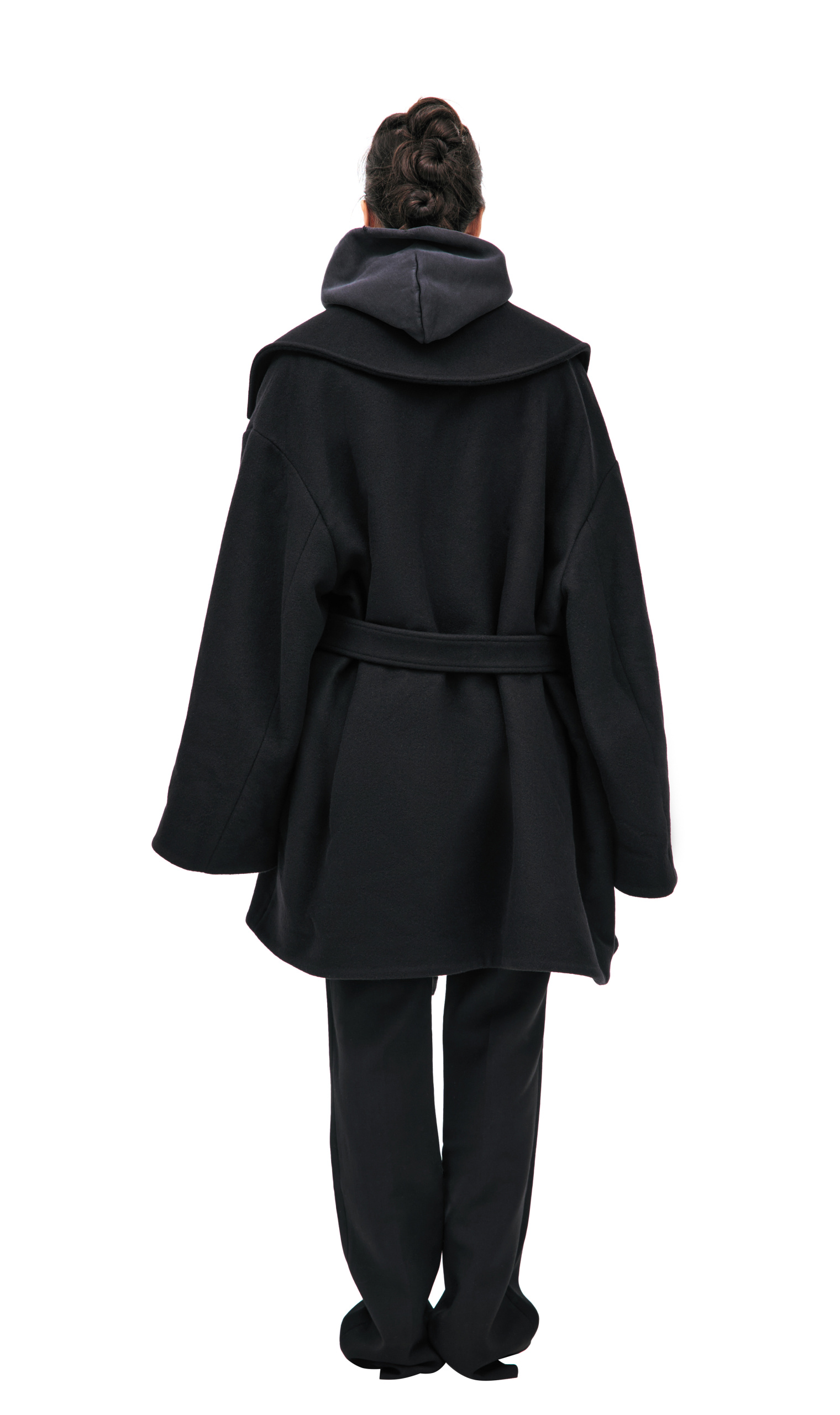 Balenciaga Куртка-814628/TRU33/1000 пальто, без пуГ. с поясом, шерсть. черн