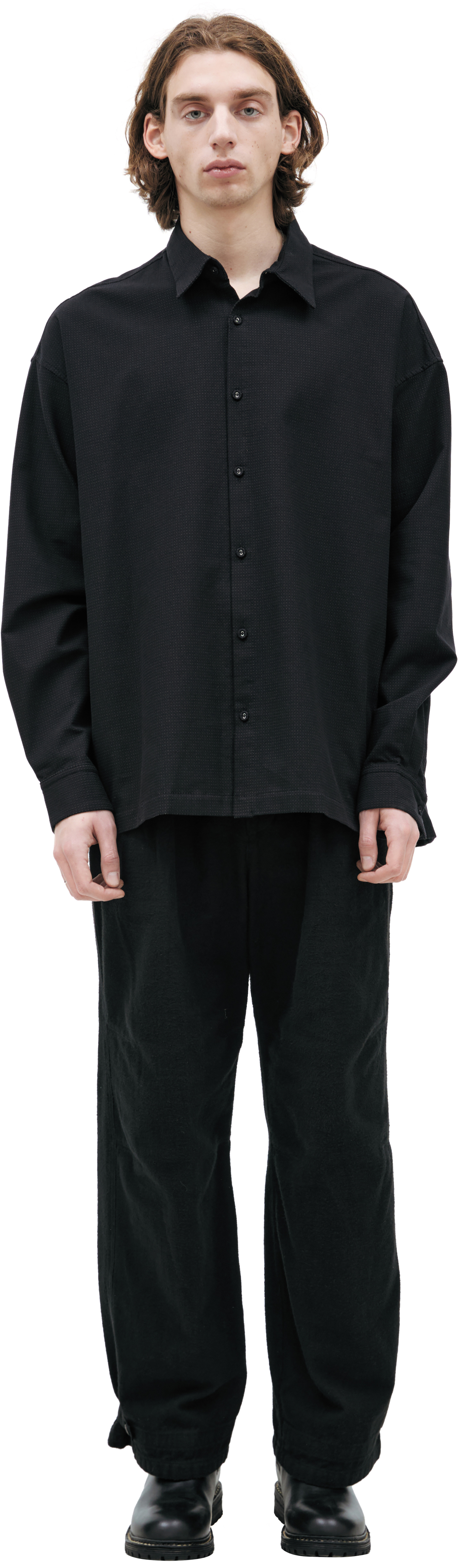 The Viridi-Anne Рубашка-VI-3910-02 мелкий горошек,по бокам на пуговицах,на пуговицах,черная