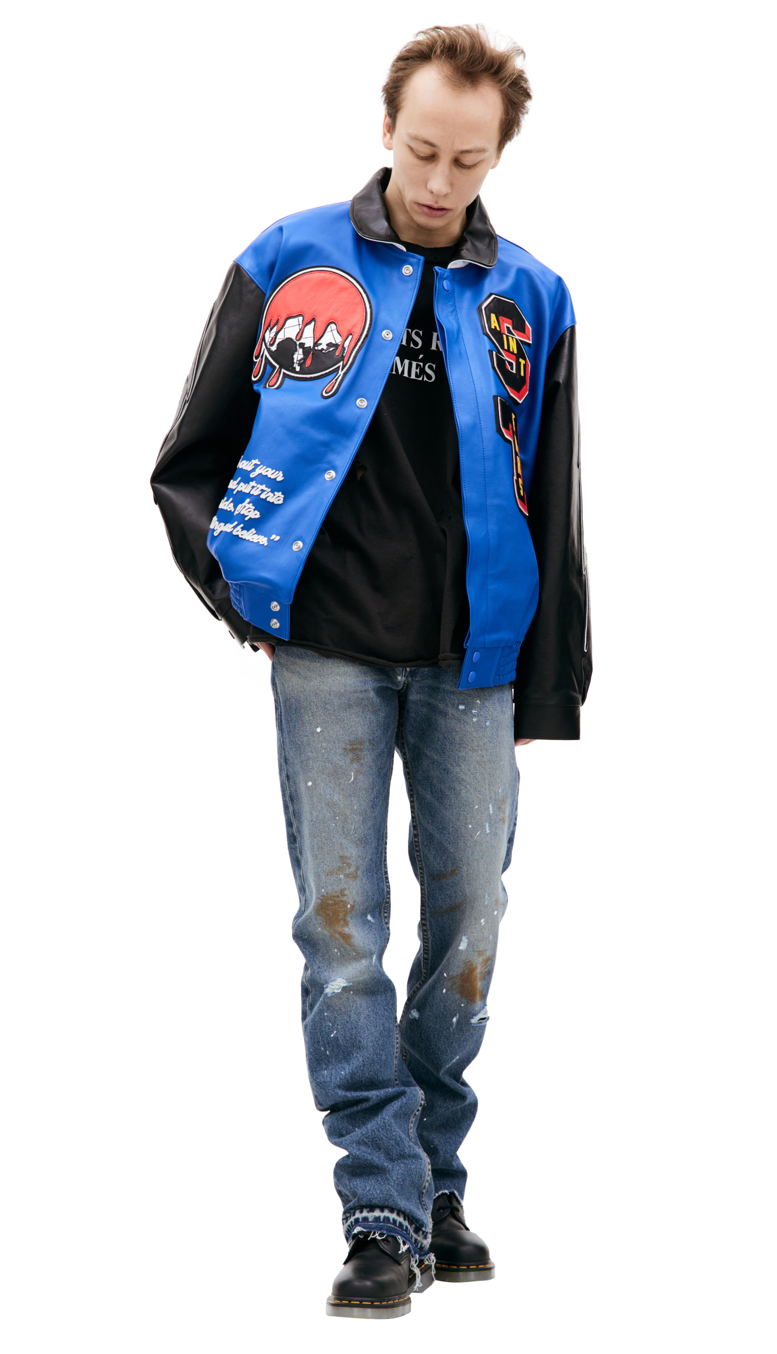 Saint Michael Кожаная куртка Saint Michael х DENIM TEARS с нашивками