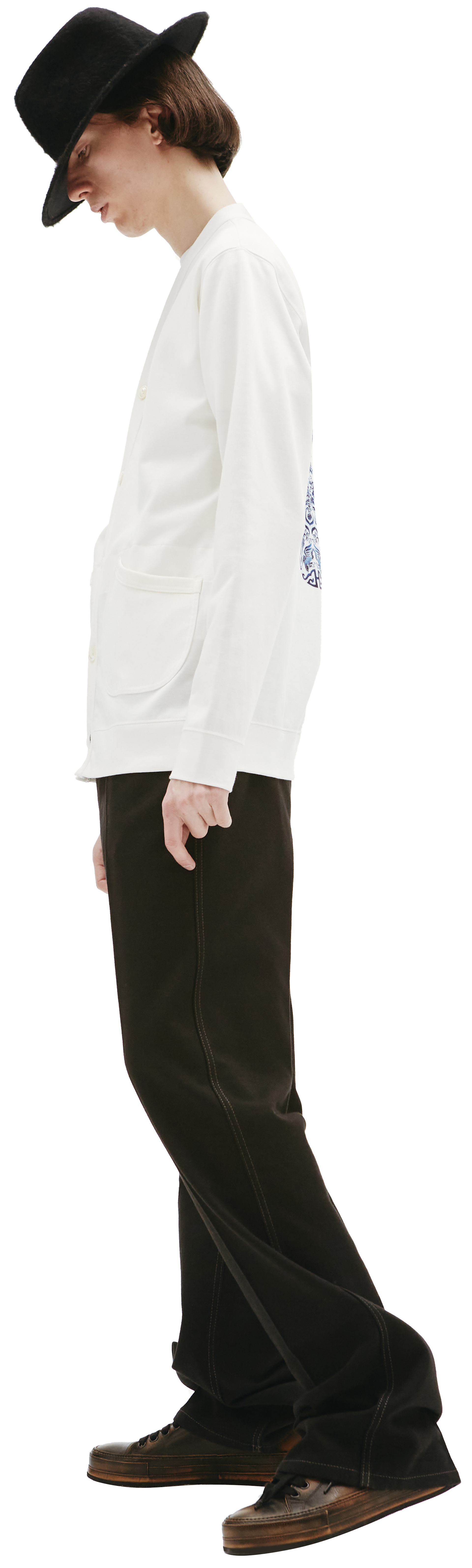 Junya Watanabe Бежевый кардиган с принтом черепа