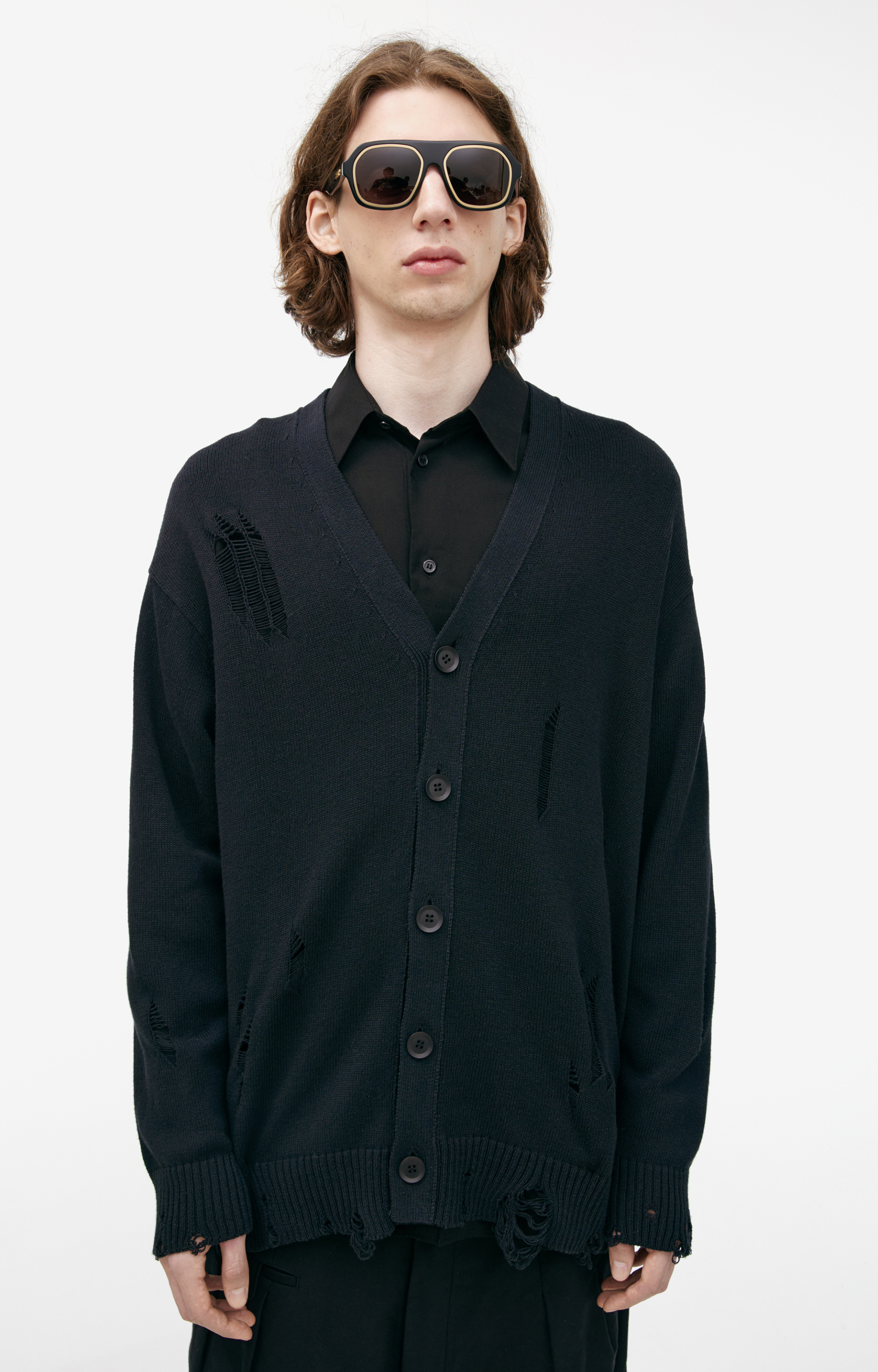 Yohji Yamamoto Вязаный кардиган с потертостями