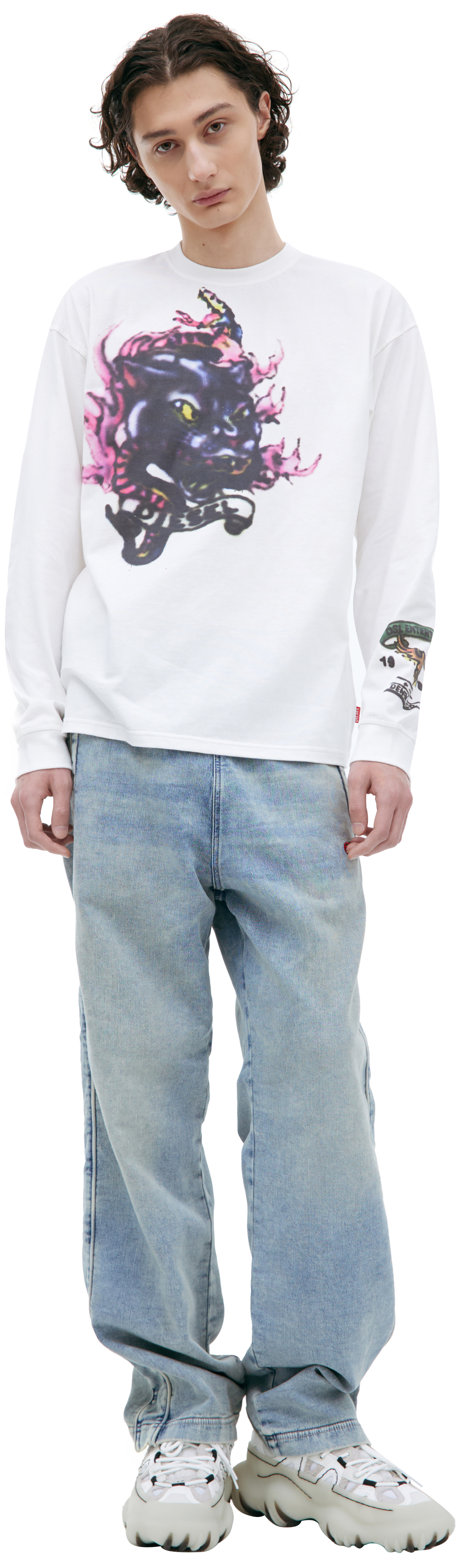 Diesel Белый лонгслив с принтом