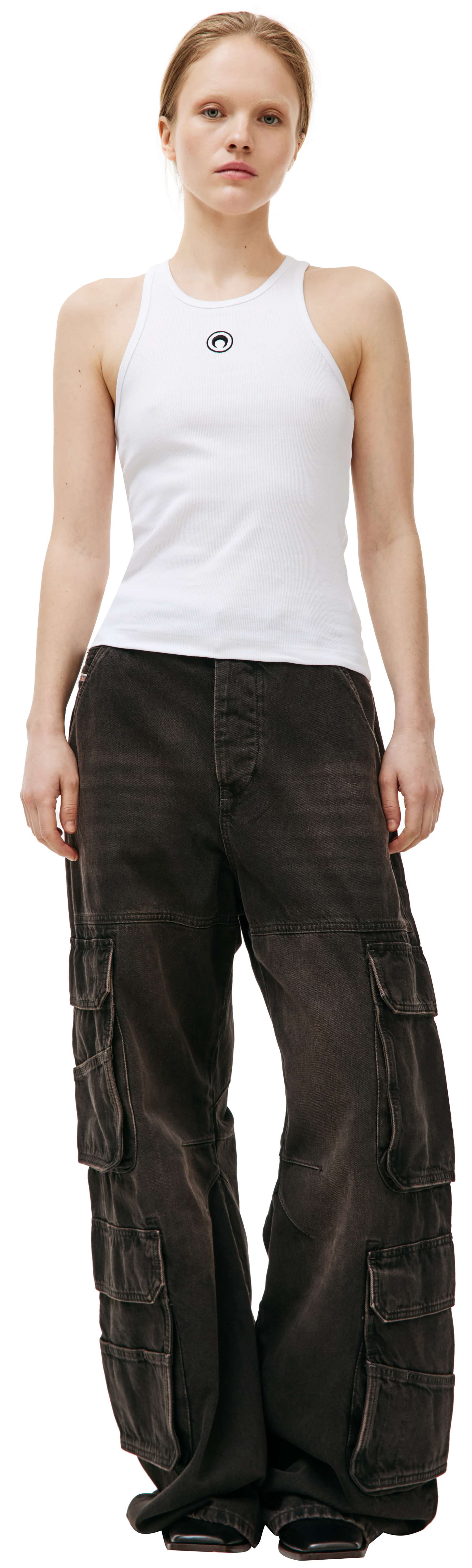 MARINE SERRE Белая майка в рубчик