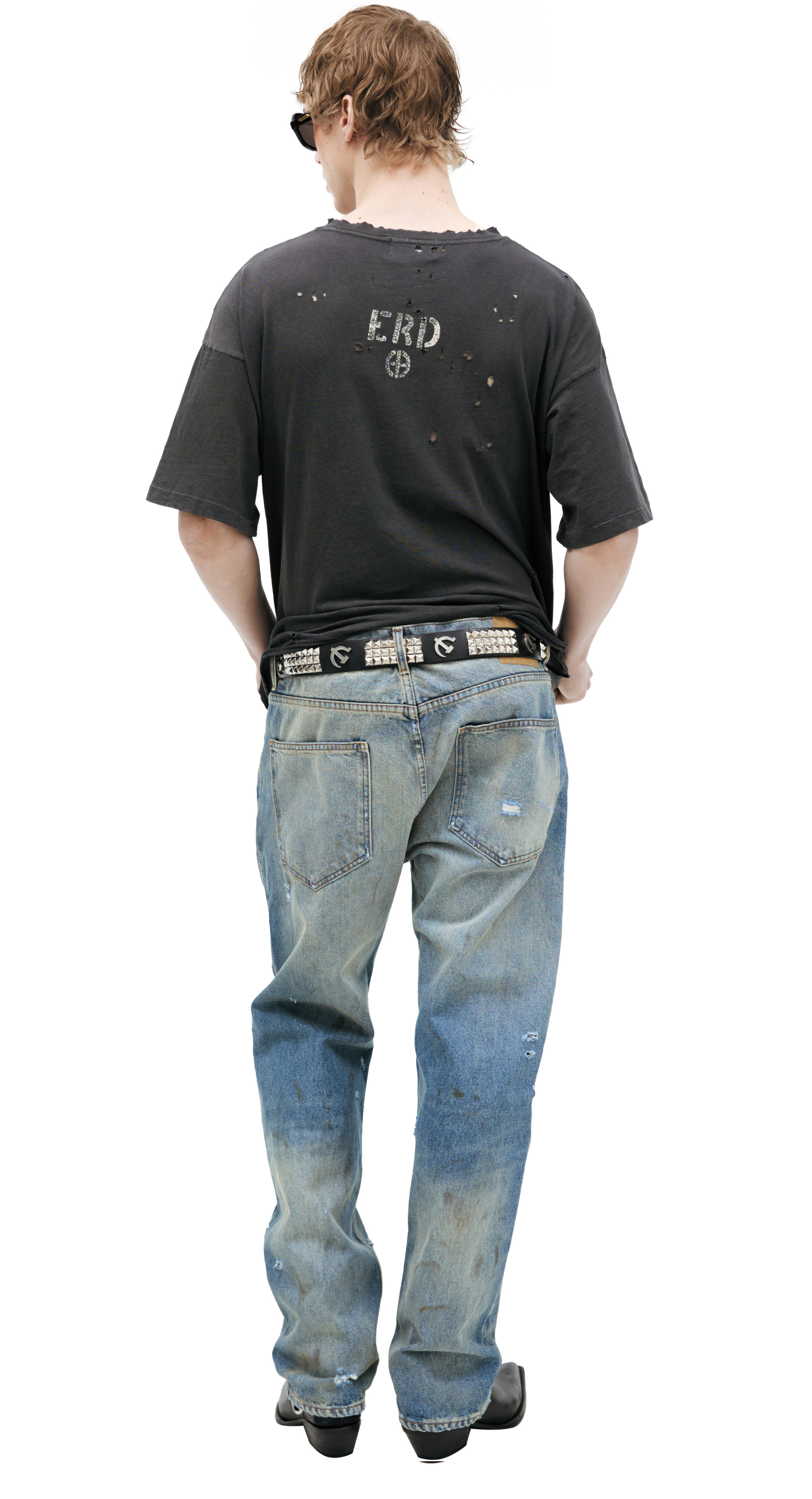 Enfants Riches Déprimés Джинсы-050-403 прямые, дырка и заплатка на коленях. грязные. голубые