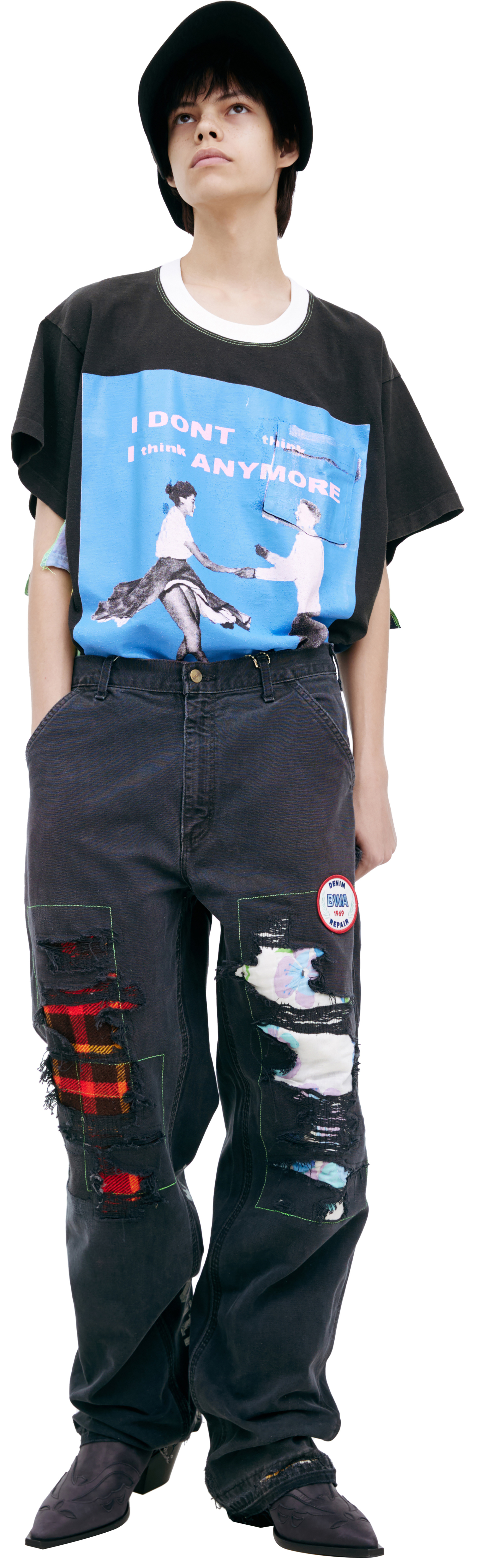 BETTER WITH AGE Черные джинсы с заплатками