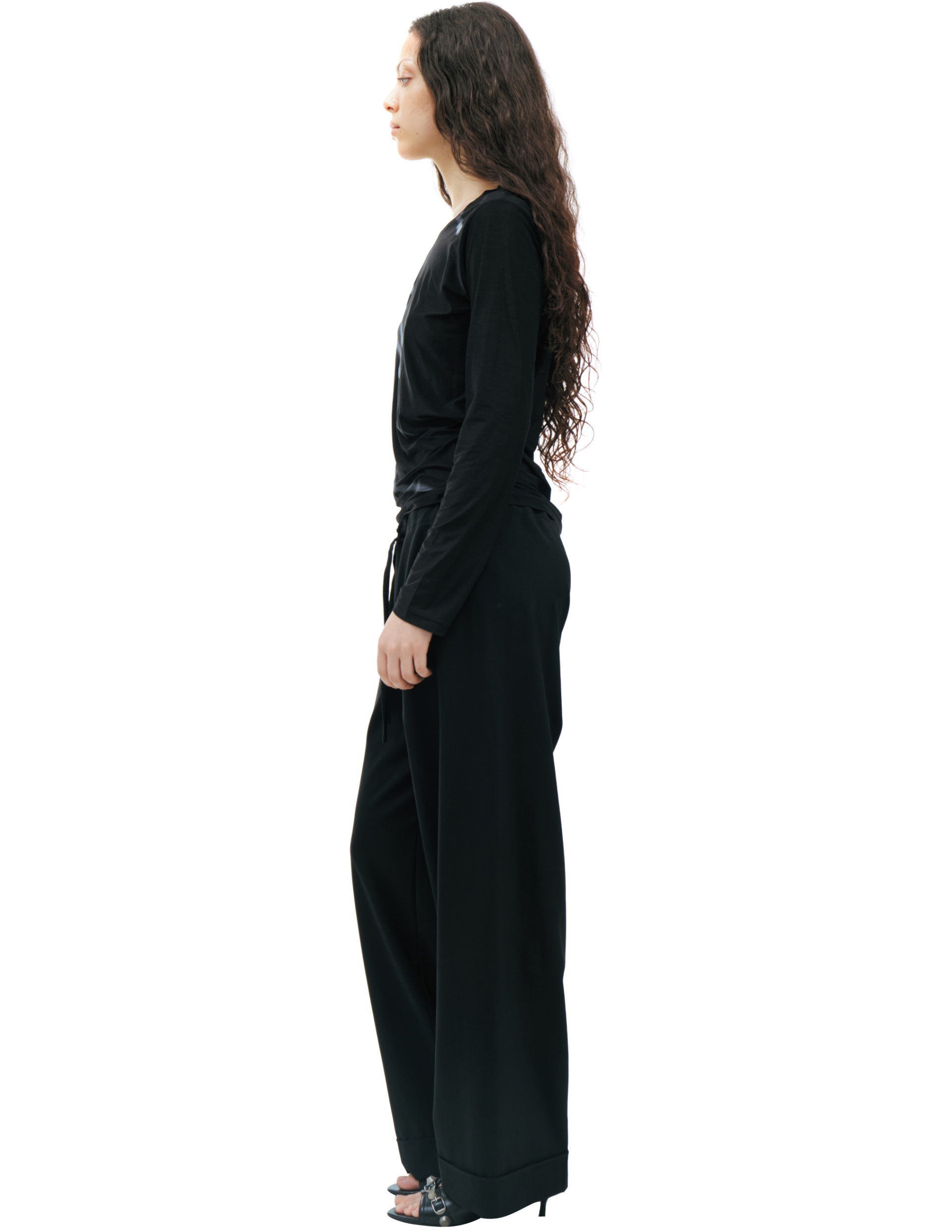 Yohji Yamamoto Футболка-FK-T81-983-2 базовый лонгслив с принт-подписью, черный