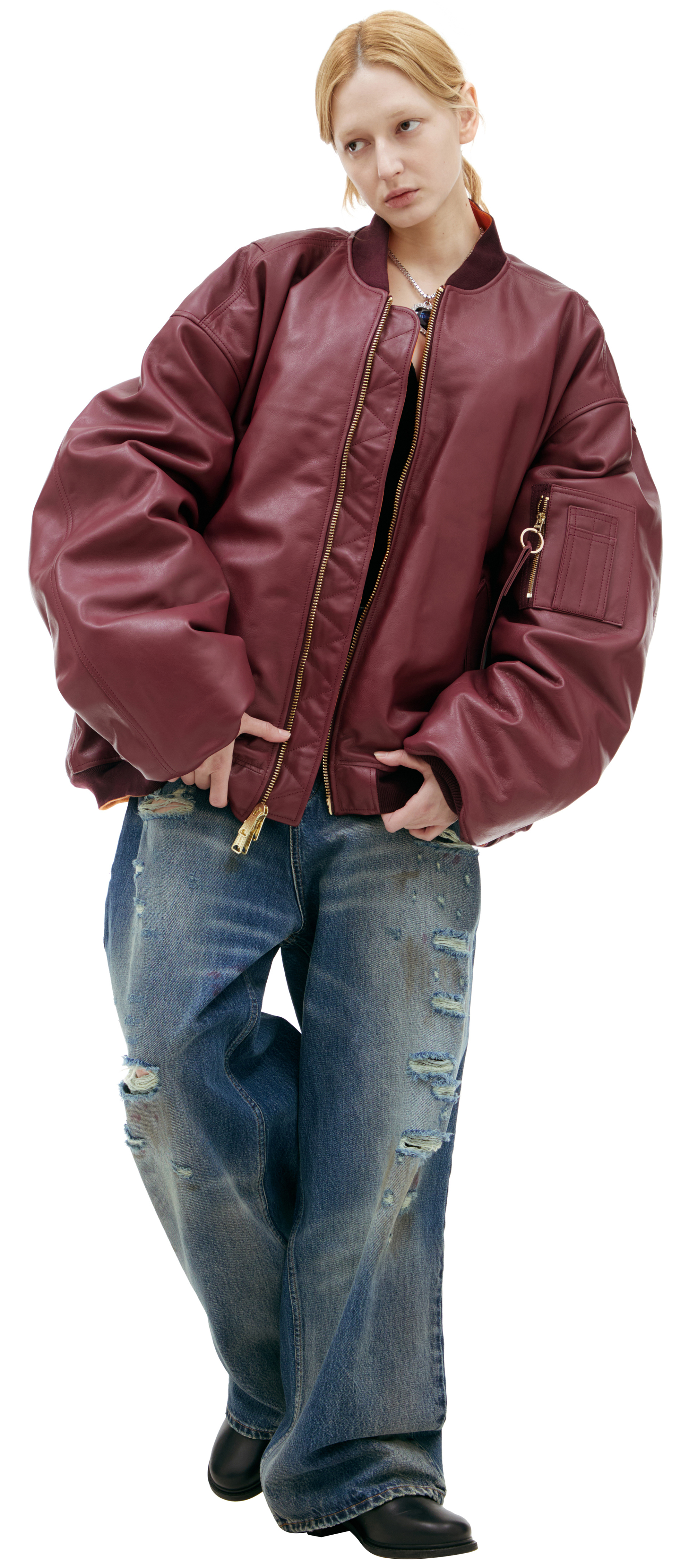 VETEMENTS Кожаный бомбер на молнии