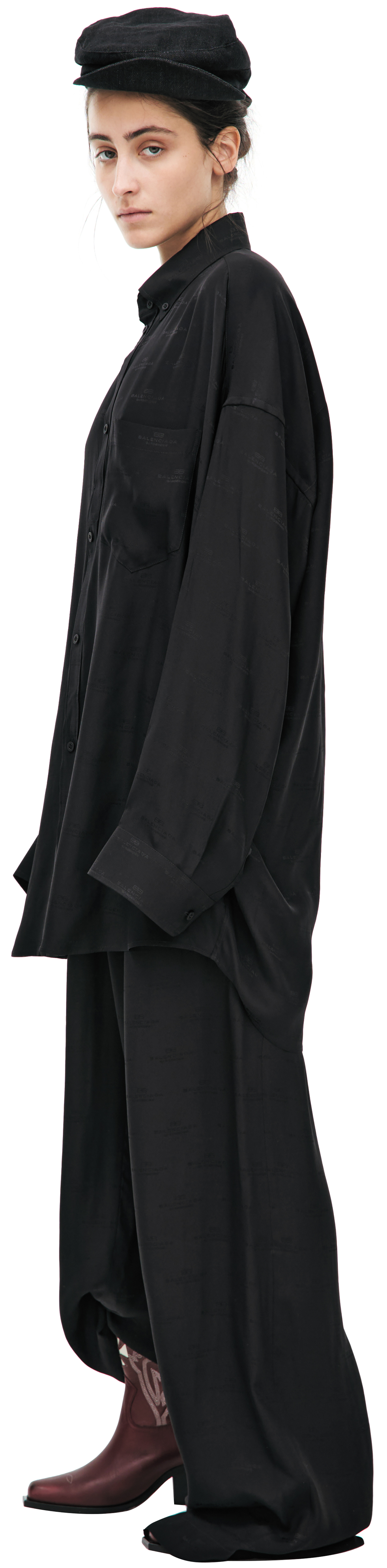Balenciaga Блузка-773300/TRN07/1000 рубашка. вся в мелких лого, черн