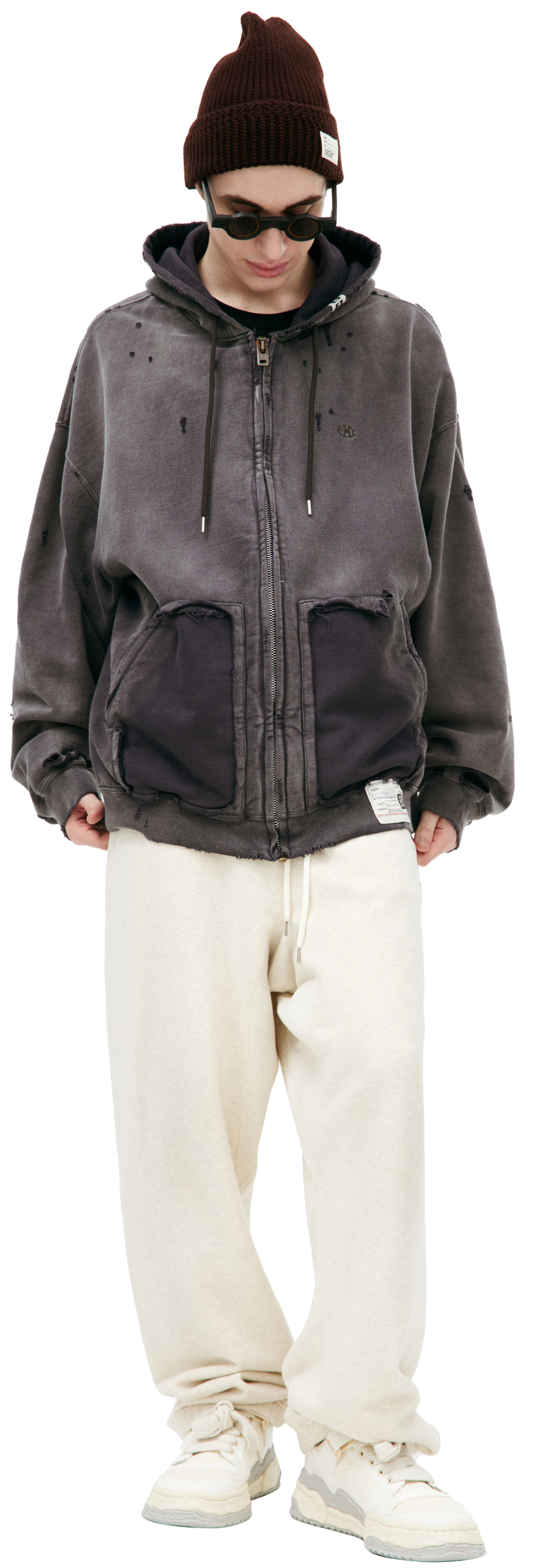 Maison Mihara Yasuhiro Серое худи на молнии