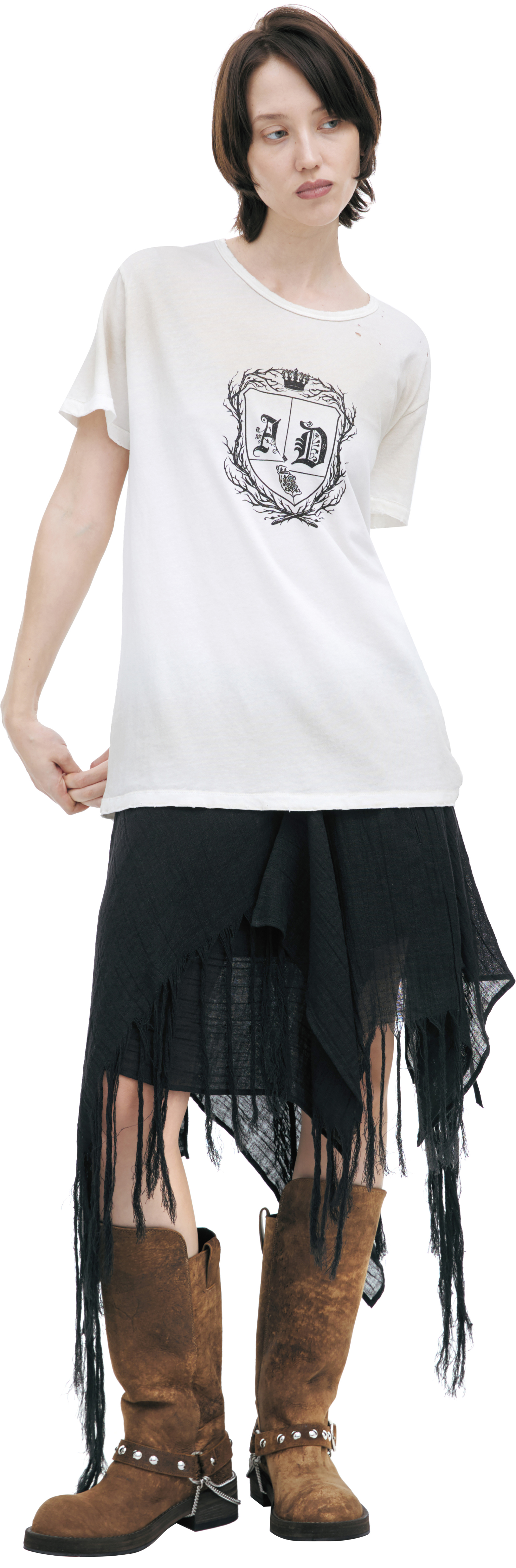 Ann Demeulemeester Короткая белая футболка с потертостями