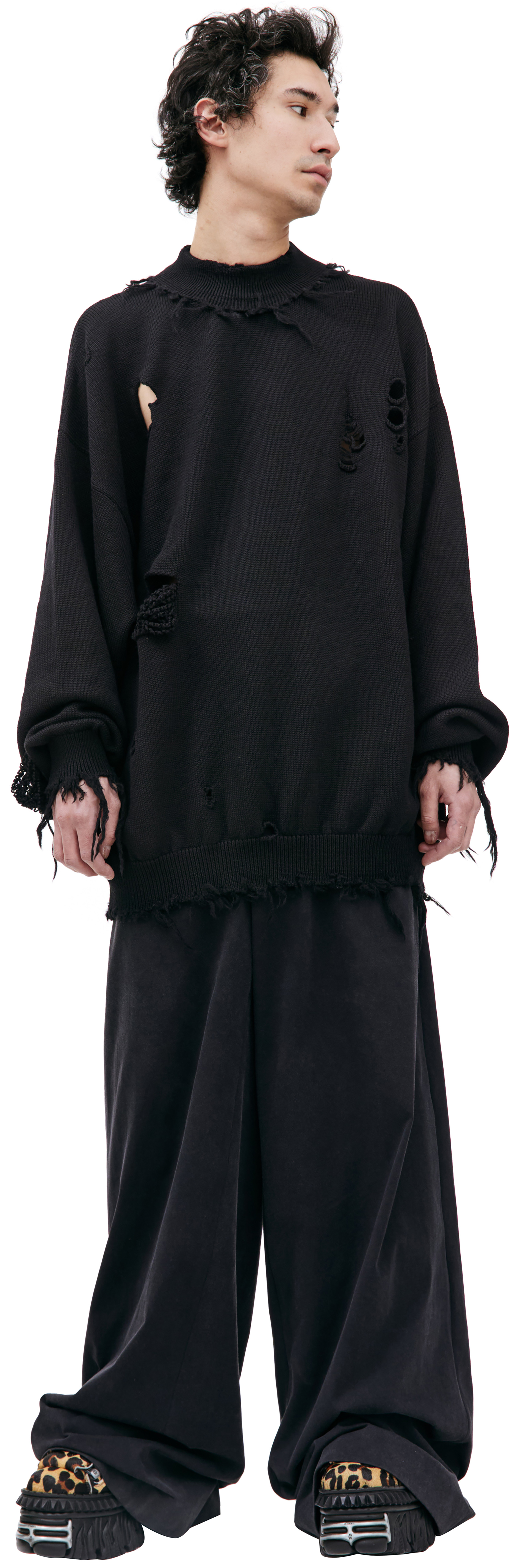 VETEMENTS Рваный оверсайз свитер из шерсти